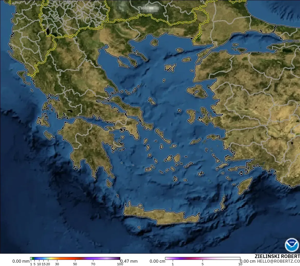 GFS model - Greece, Precipitation, Clouds, and Pressure