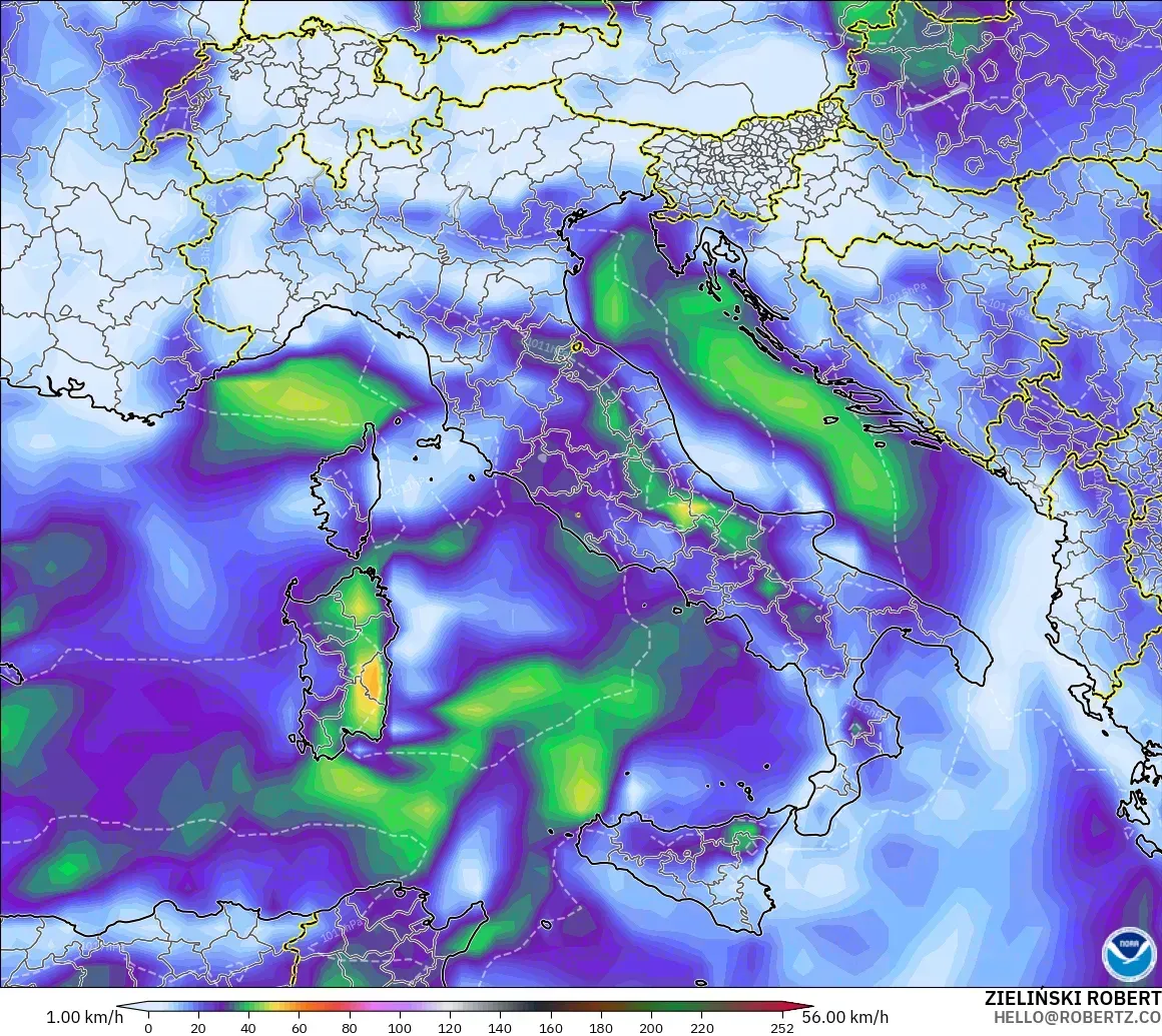 GFS model - Italy, Wind Gusts