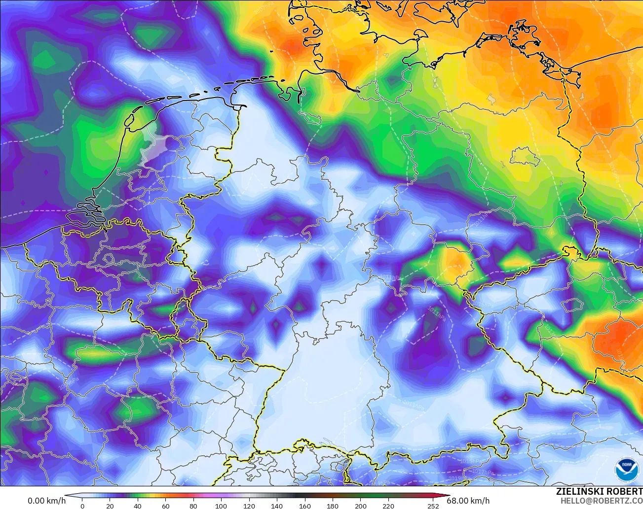 GFS model - Germany, Wind Gusts