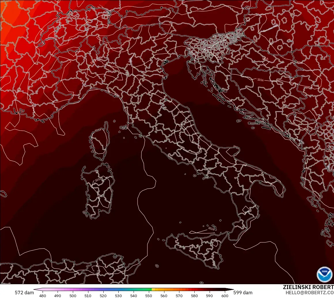 GFS model - Italy, Geopotential height at 500hPa
