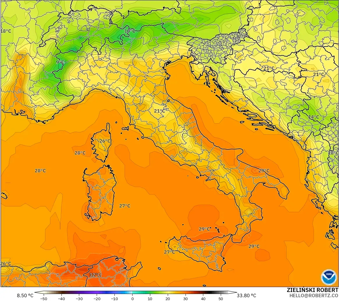 GFS model - Italy, Temperature at 2m