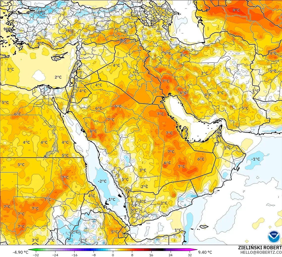 GFS model - Middle East, Temperature at 2m Anomaly