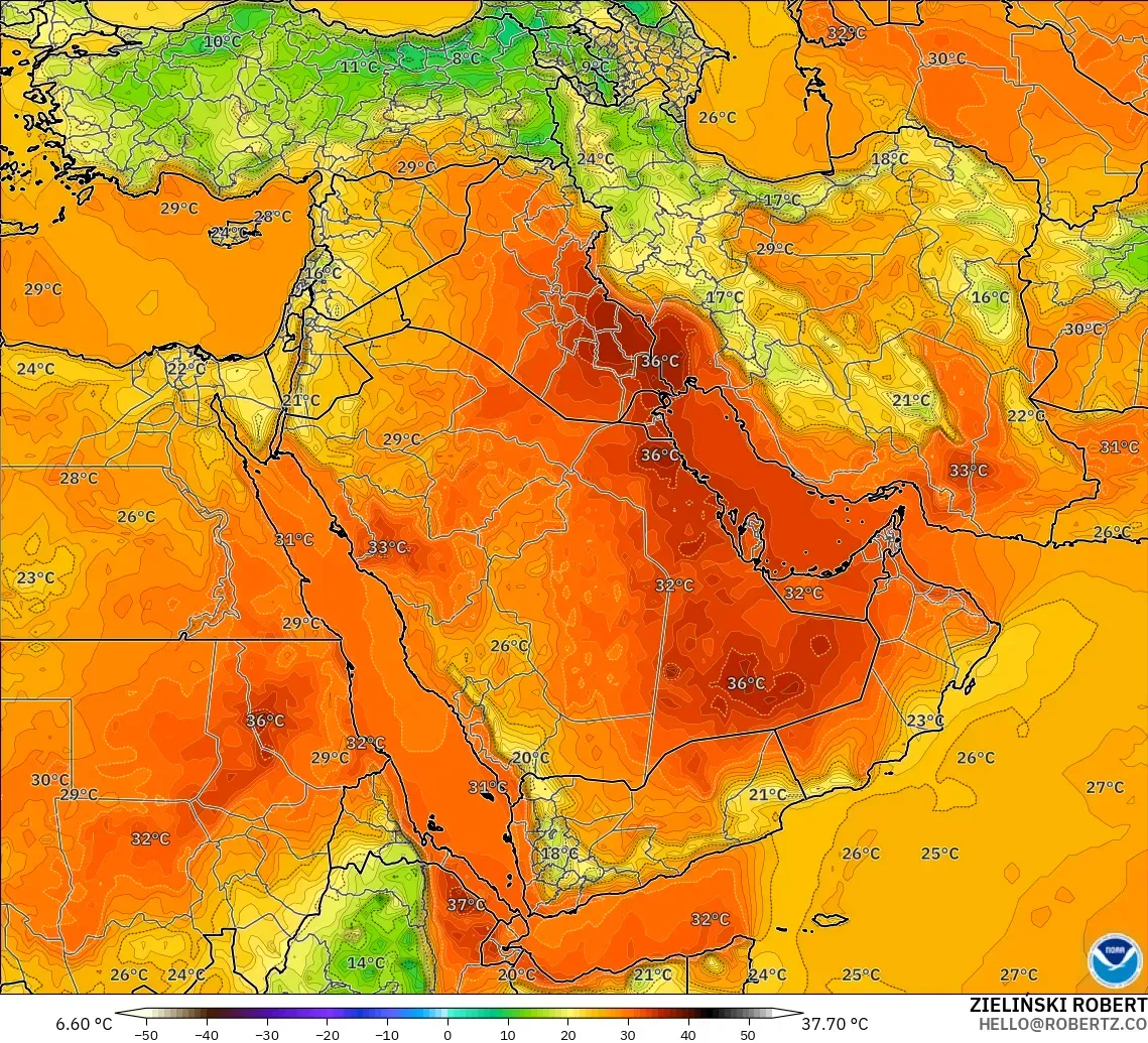 GFS model - Middle East, Temperature at 2m