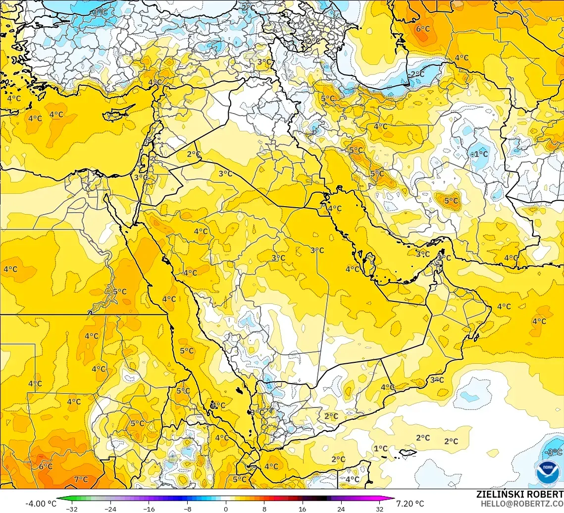 GFS model - Middle East, Temperature at 850hPa Anomaly