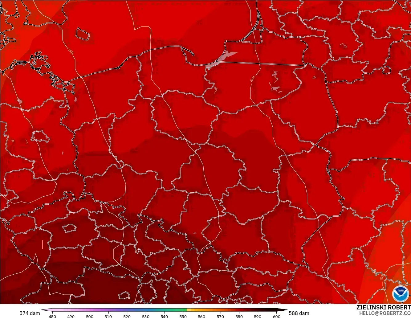 GFS model - Poland, Geopotential height at 500hPa