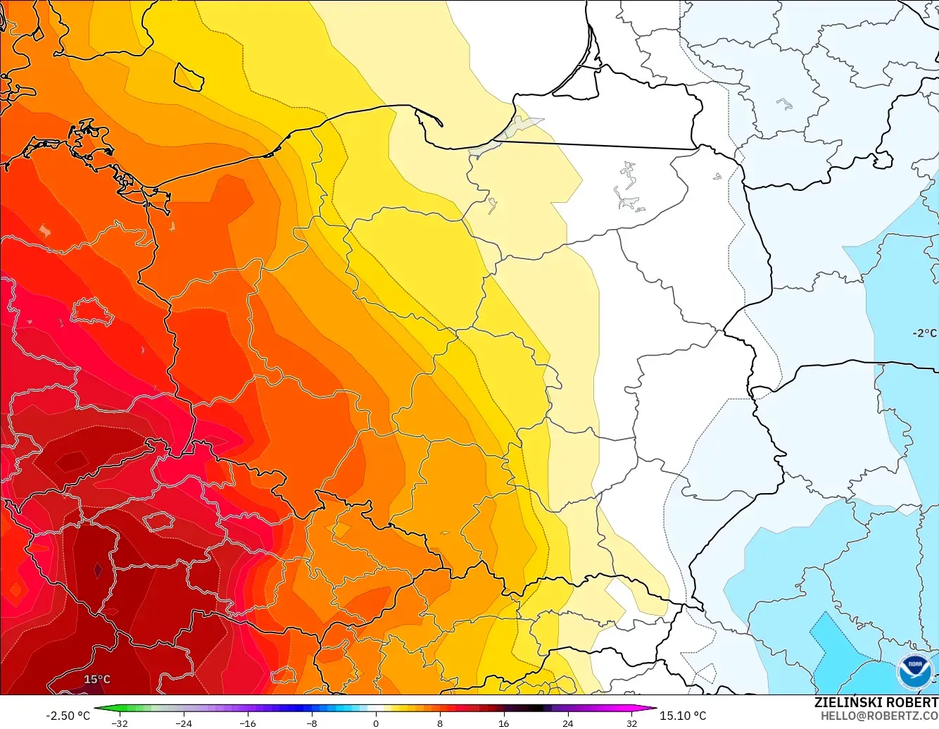 GFS model - Poland, Temperature at 850hPa Anomaly