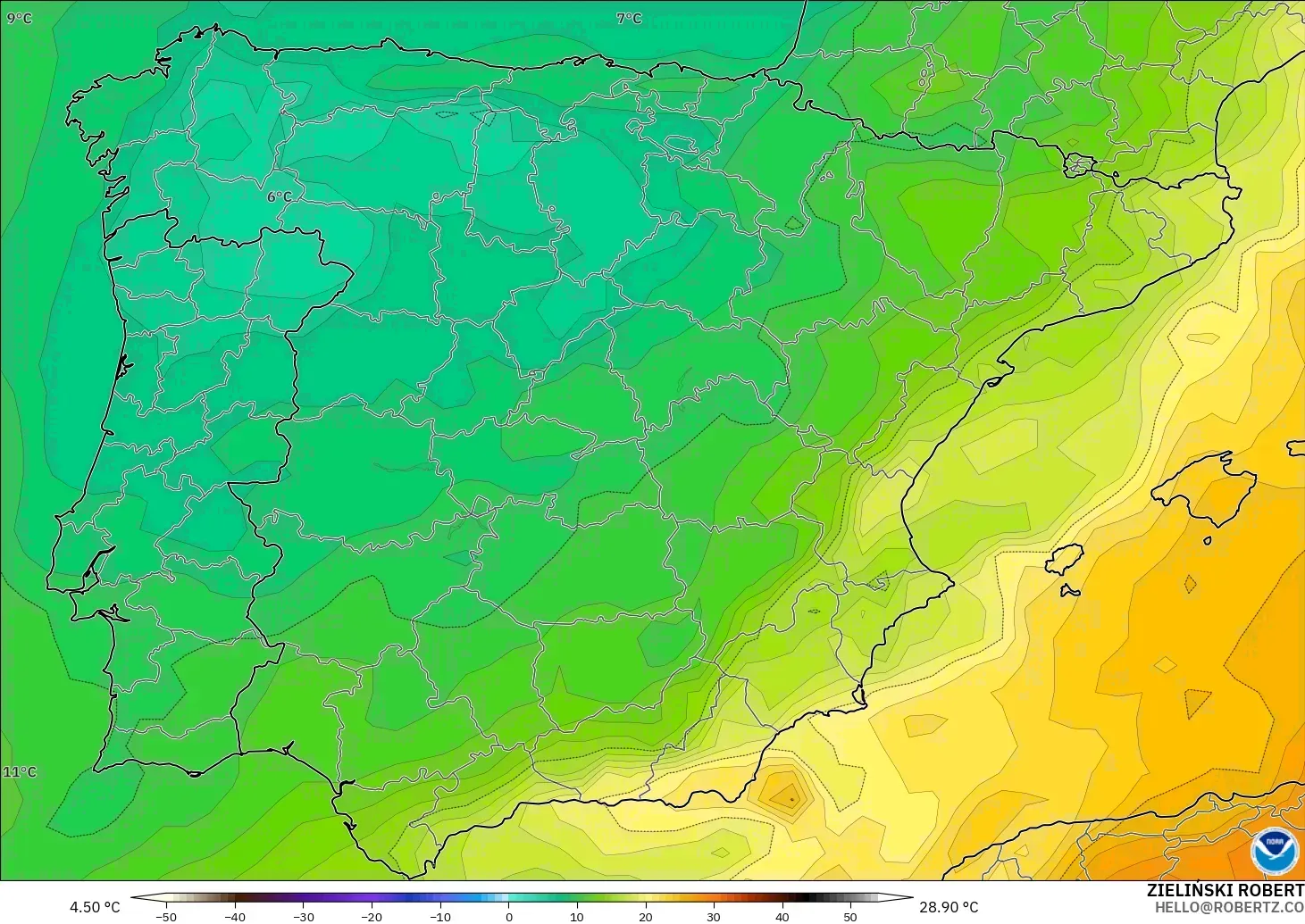 GFS model - Spain, Temperature at 850hPa