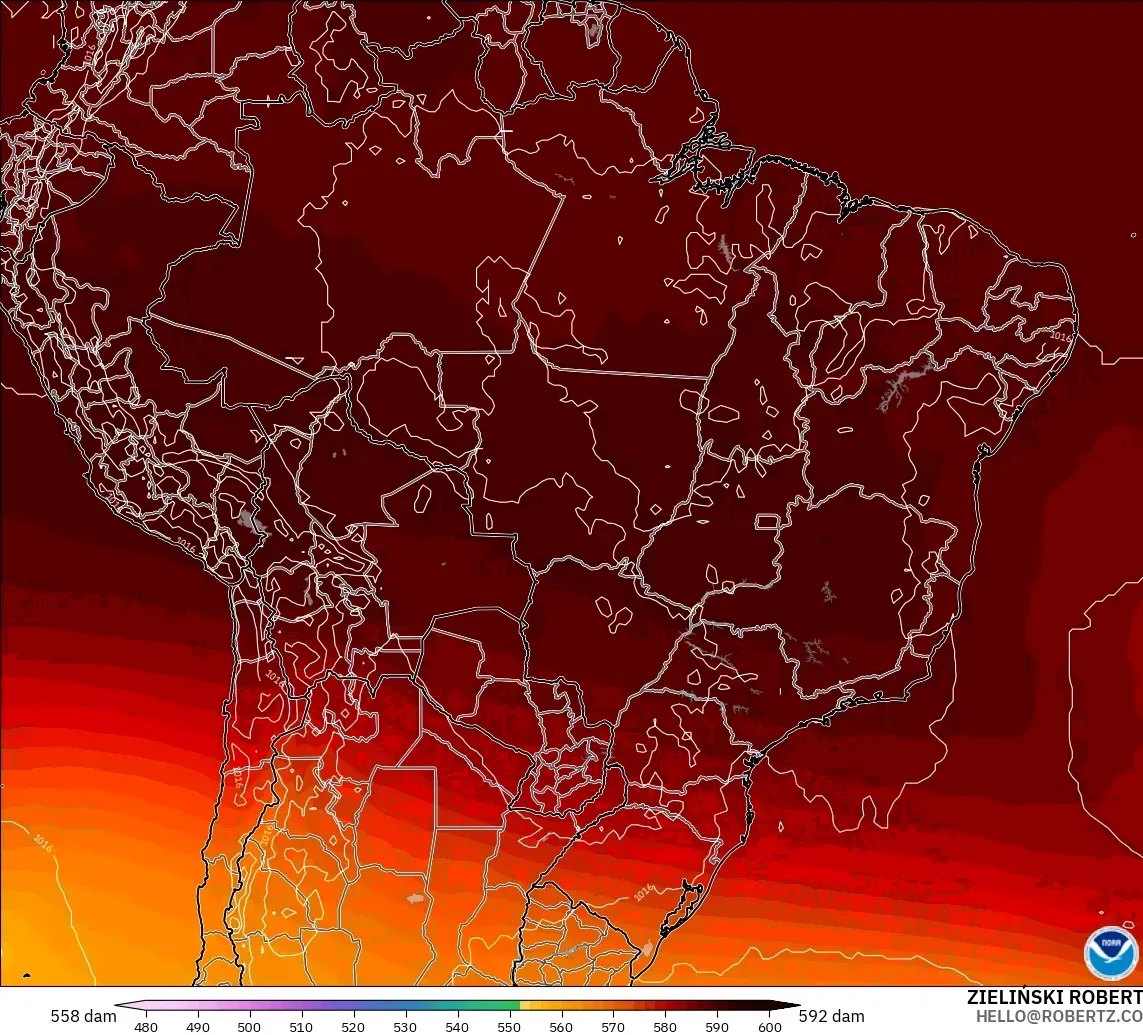 GFS model - Brazil, Geopotential height at 500hPa