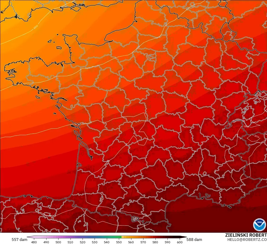 GFS model - France, Geopotential height at 500hPa