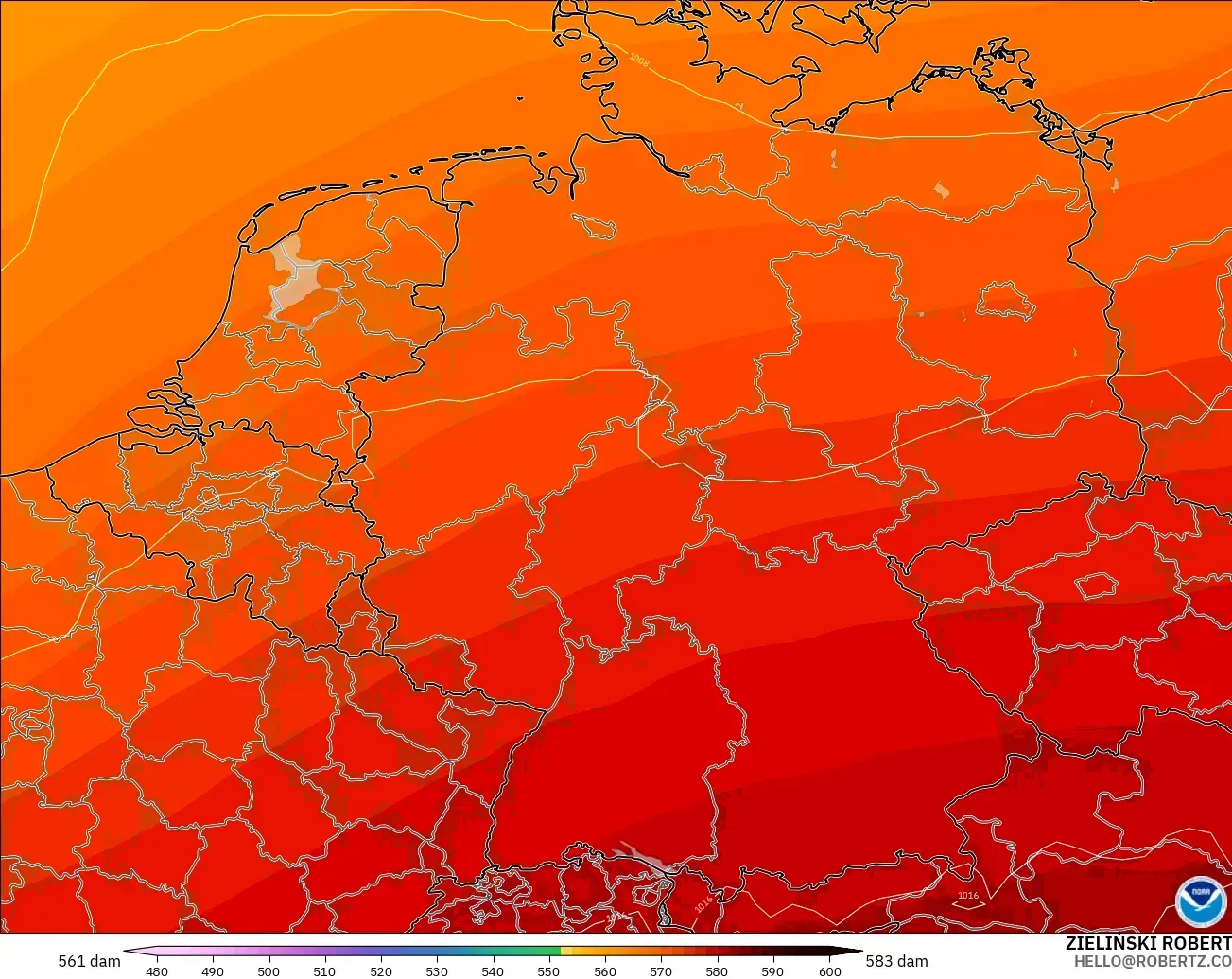 GFS model - Germany, Geopotential height at 500hPa