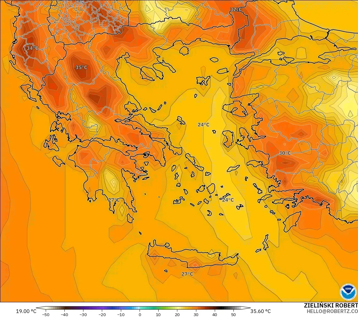 GFS model - Greece, Temperature at 2m