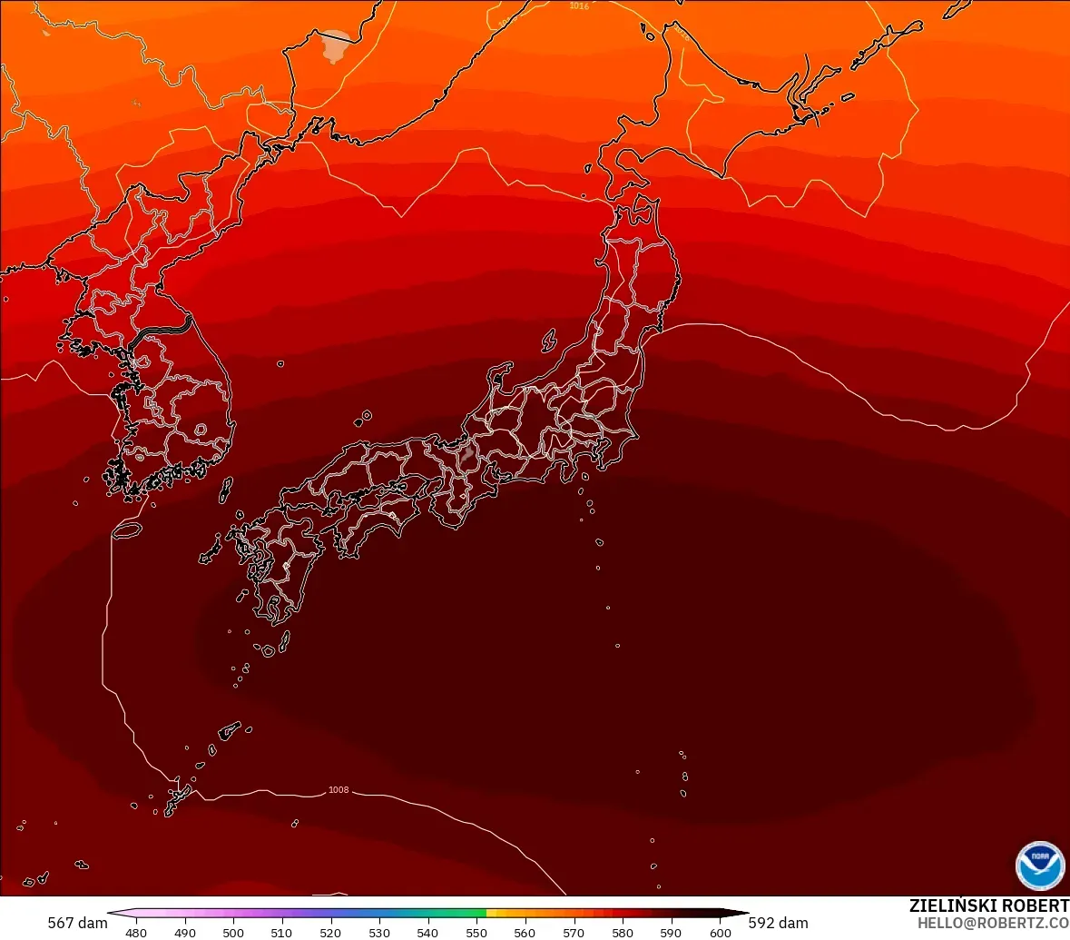 GFS model - Japan, Geopotential height at 500hPa