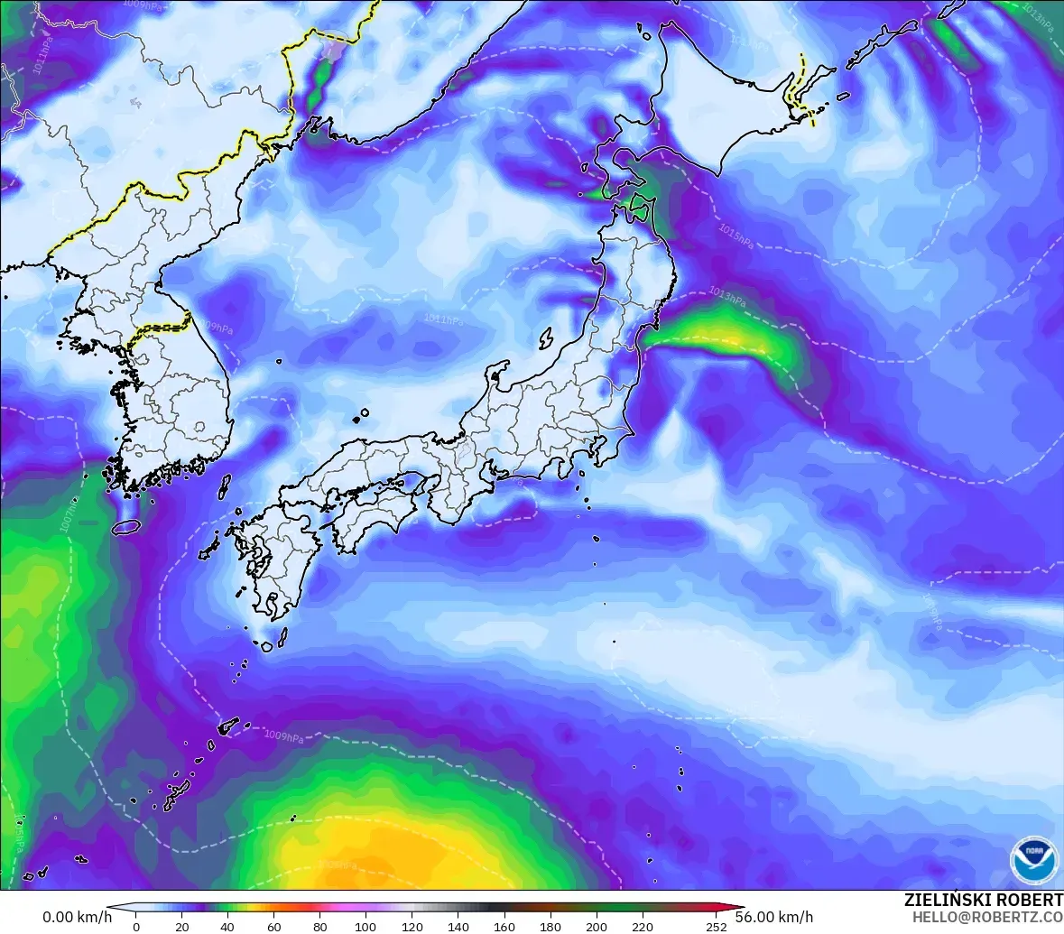 GFS model - Japan, Wind Gusts