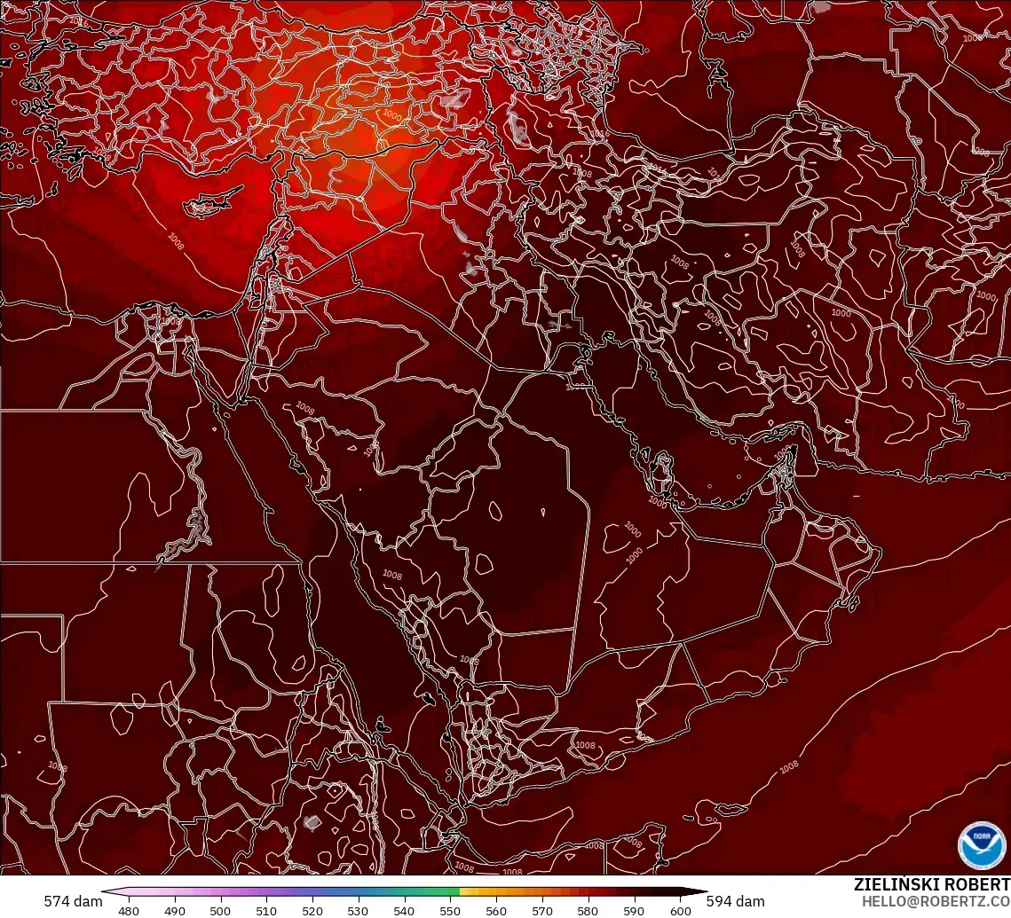 GFS model - Middle East, Geopotential height at 500hPa