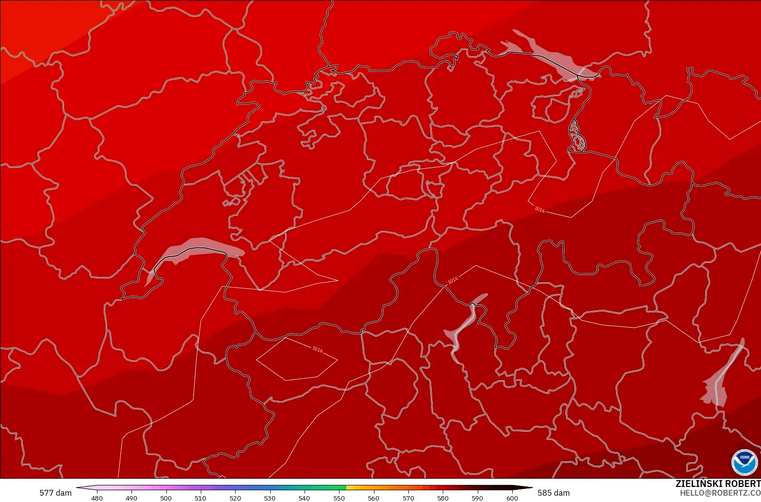 GFS model - Switzerland, Geopotential height at 500hPa