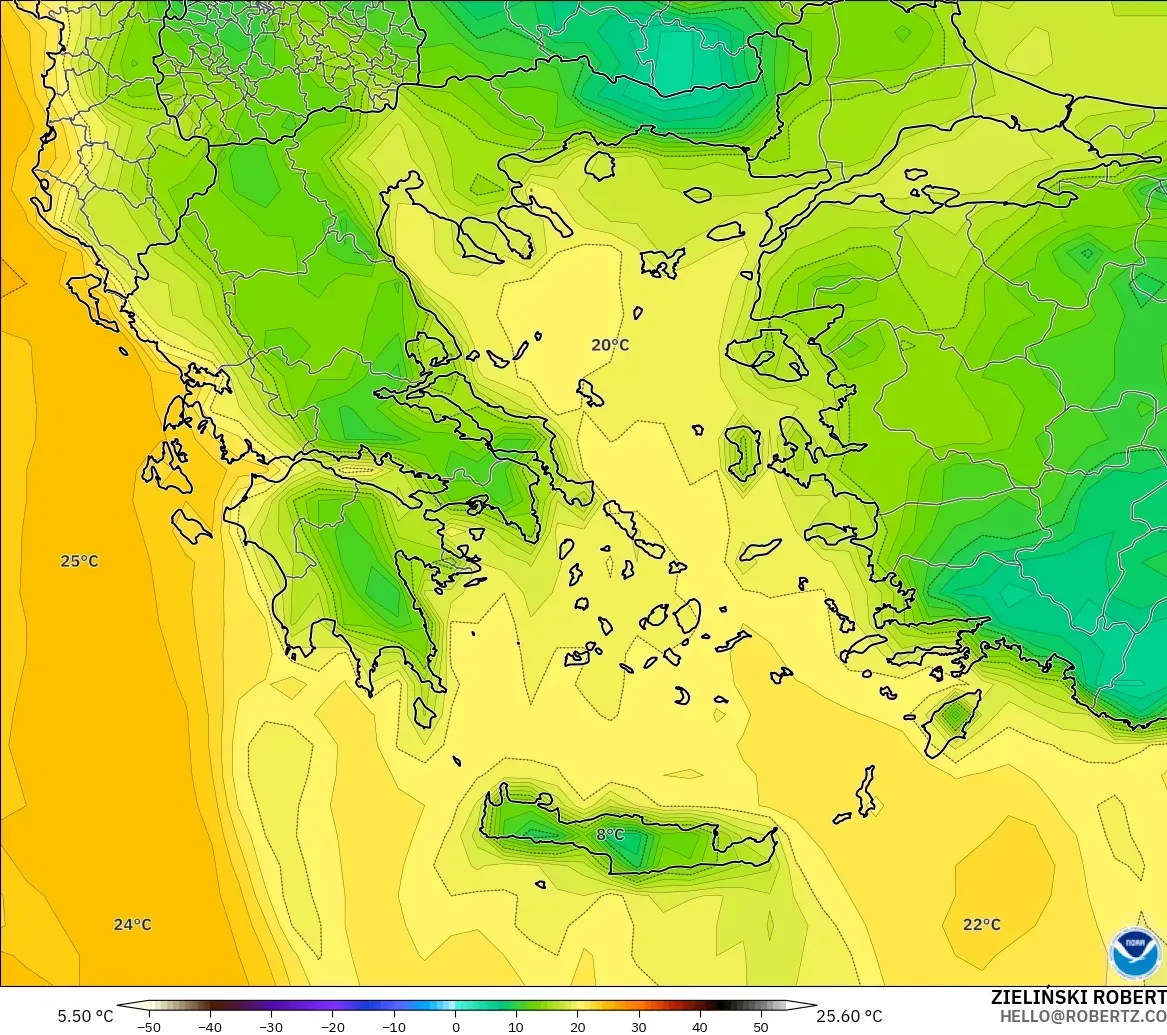 GFS model - Greece, Dewpoint at 2m