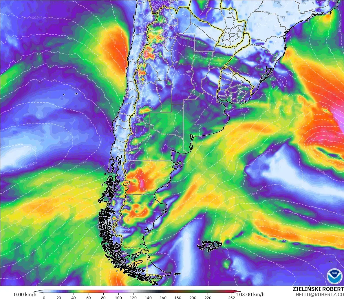 GFS model - Argentina, Wind Gusts