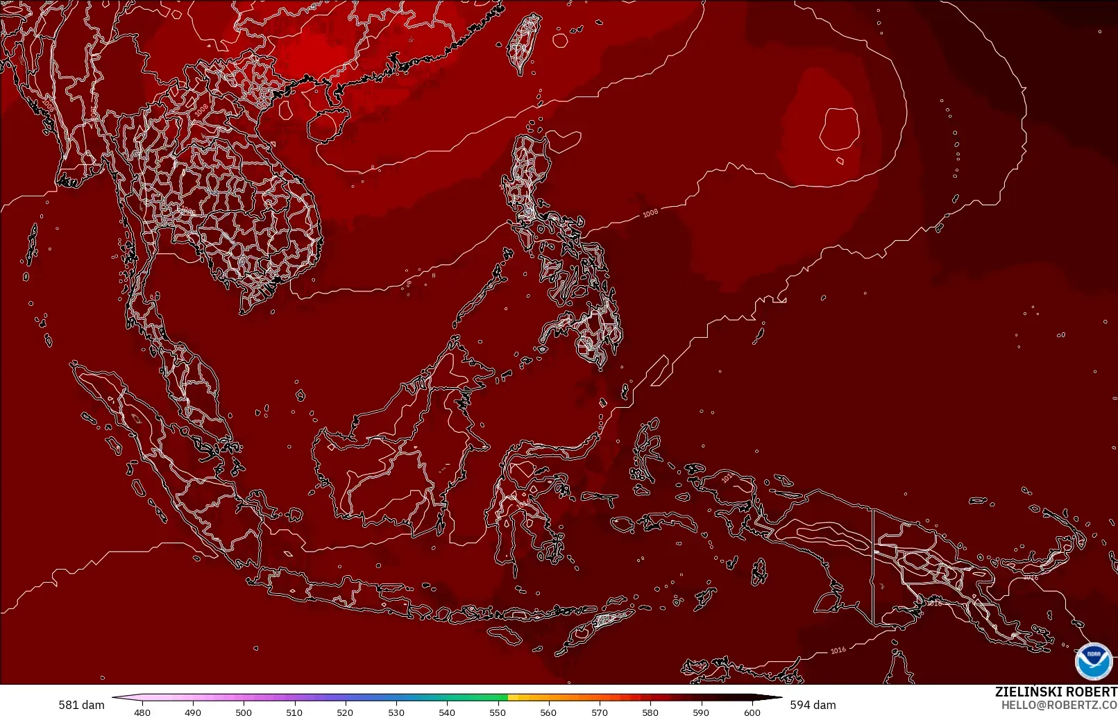 GFS model - South East Asia, Geopotential height at 500hPa