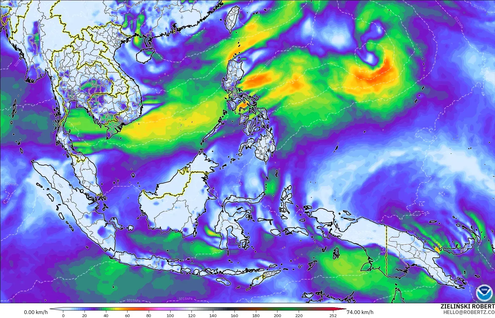 GFS model - South East Asia, Wind Gusts