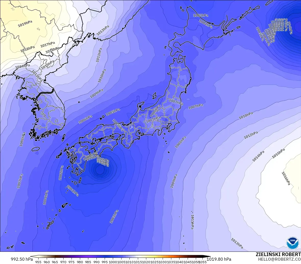 GFS model - Japan, Pressure