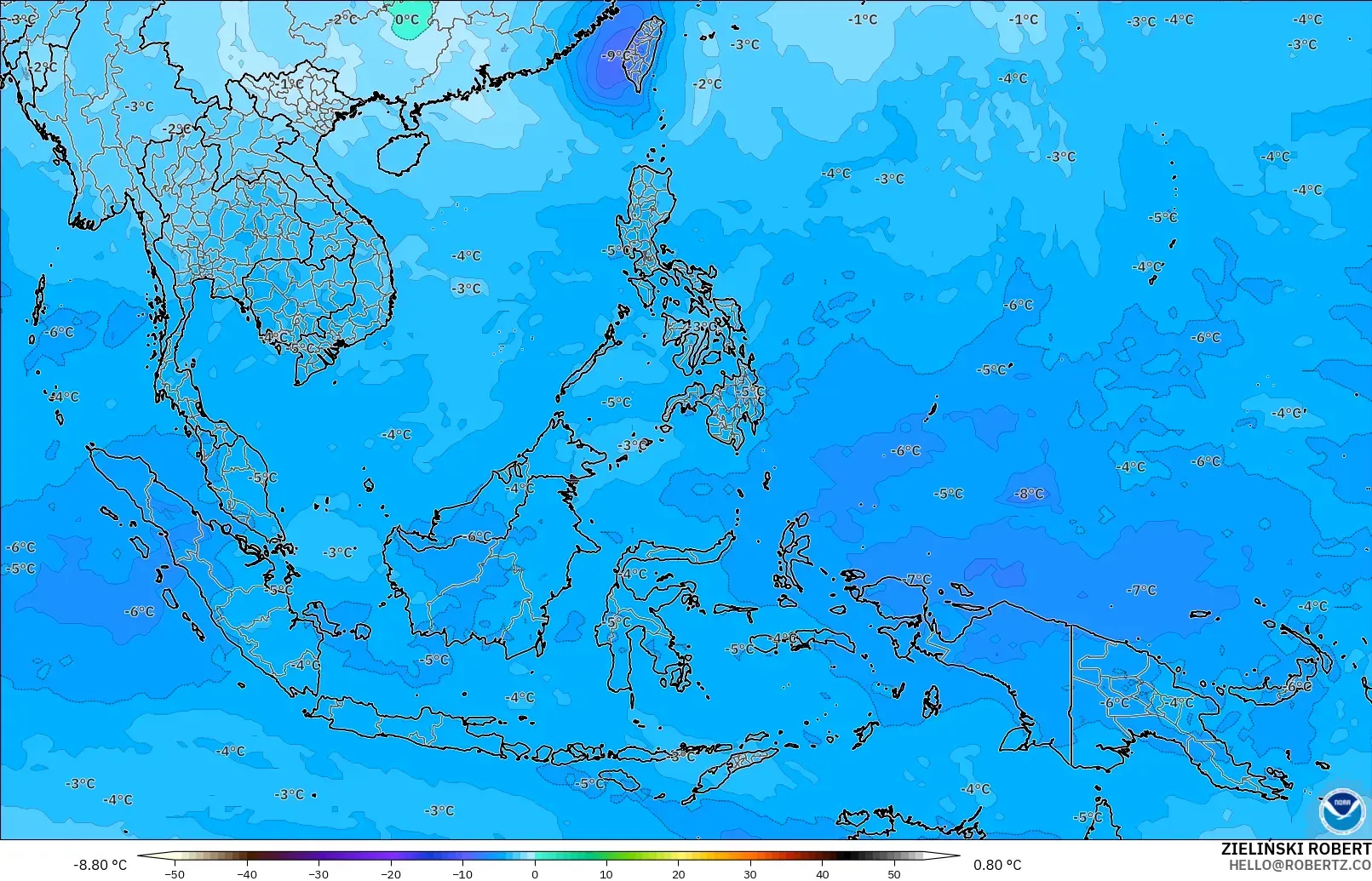 GFS model - South East Asia, Temperature at 500hPa
