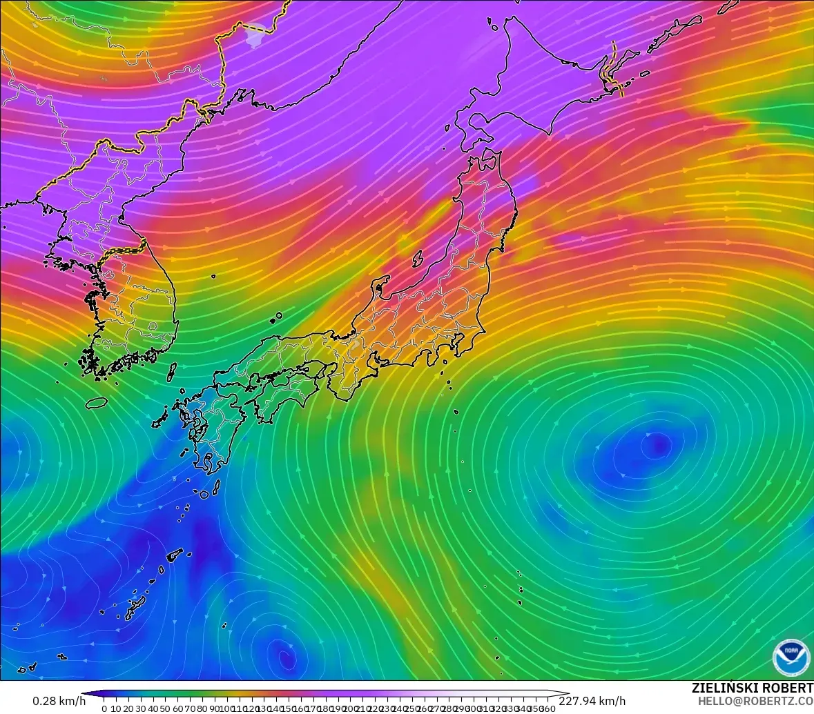 GFS model - Japan, Wind at 300hPa (jet stream)