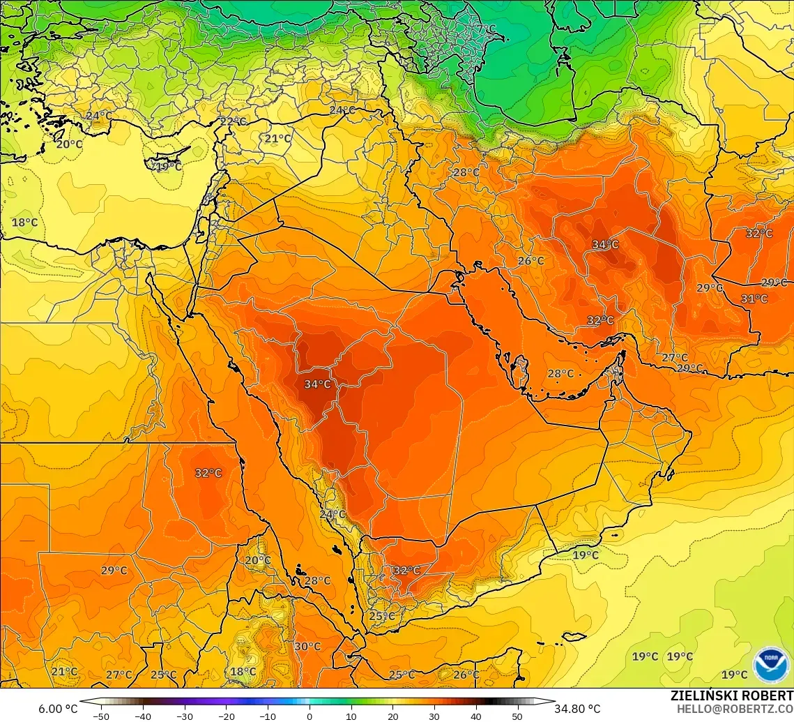GFS model - Middle East, Temperature at 850hPa