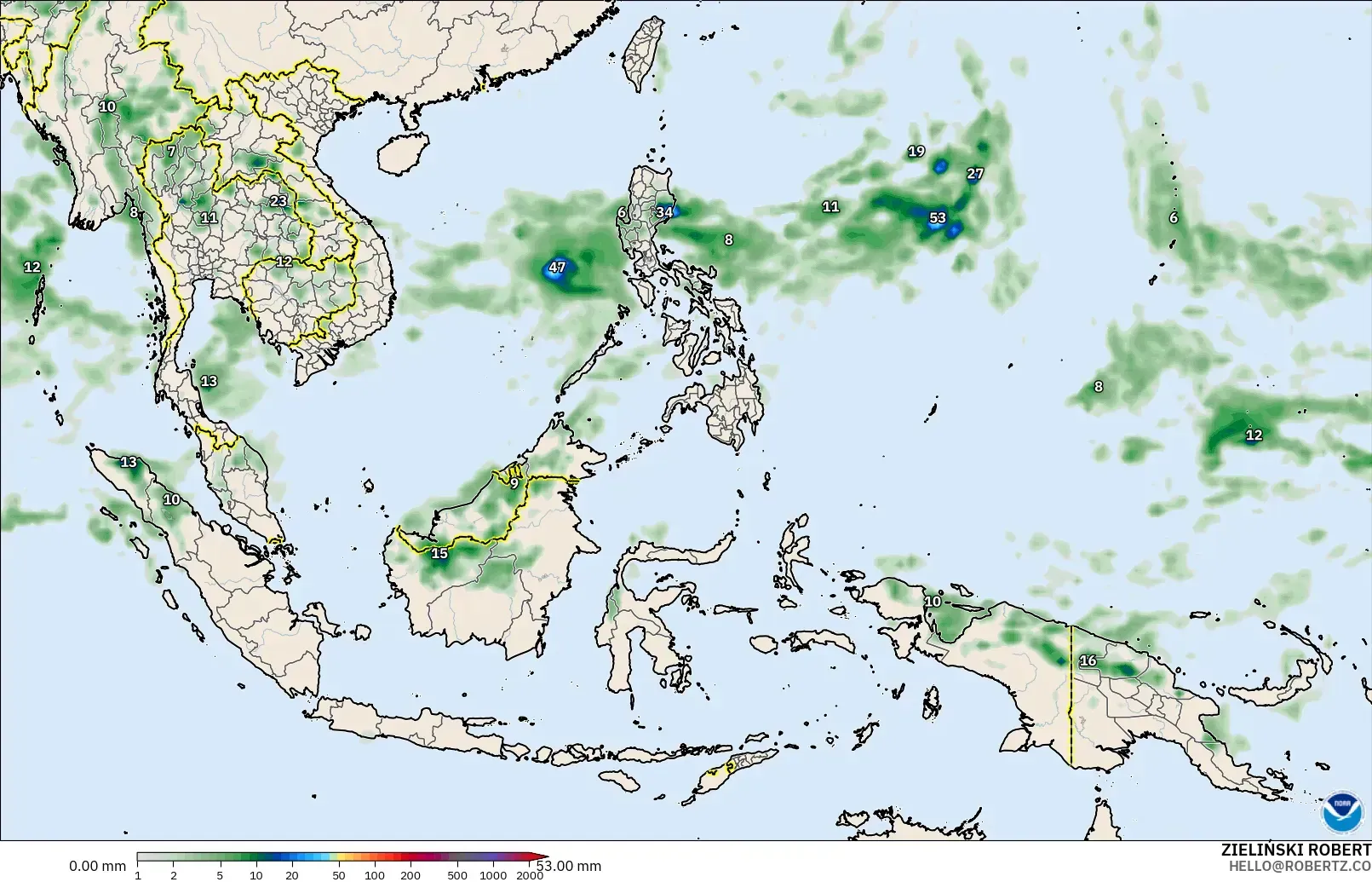 GFS model - South East Asia, Precipitation Accumulation