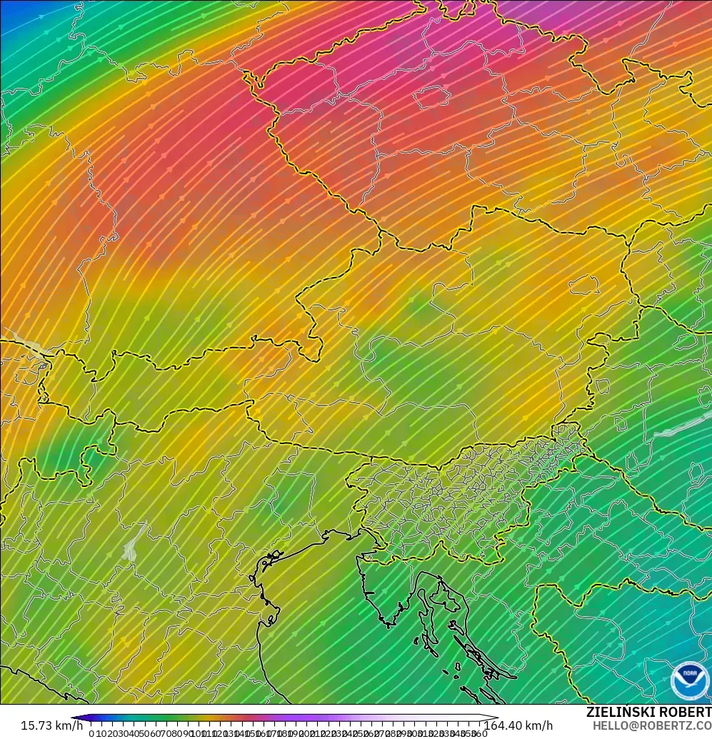 GFS model - Austria, Wind at 300hPa (jet stream)