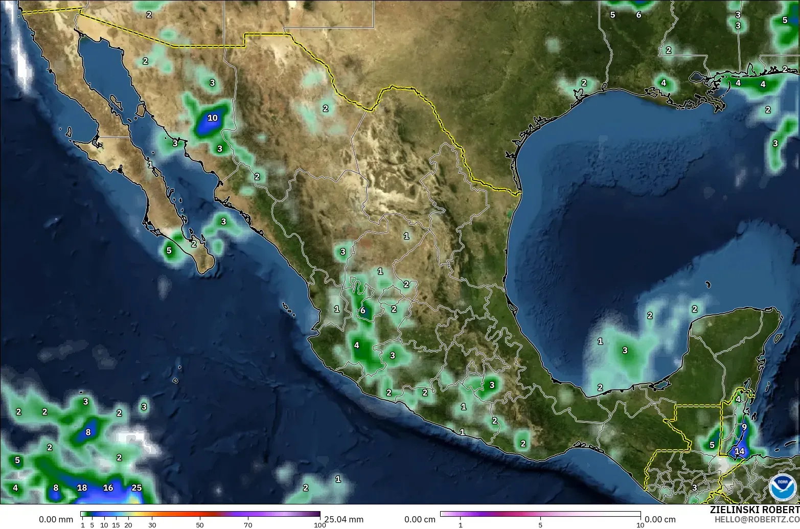 GFS model - Mexico, Precipitation, Clouds, and Pressure