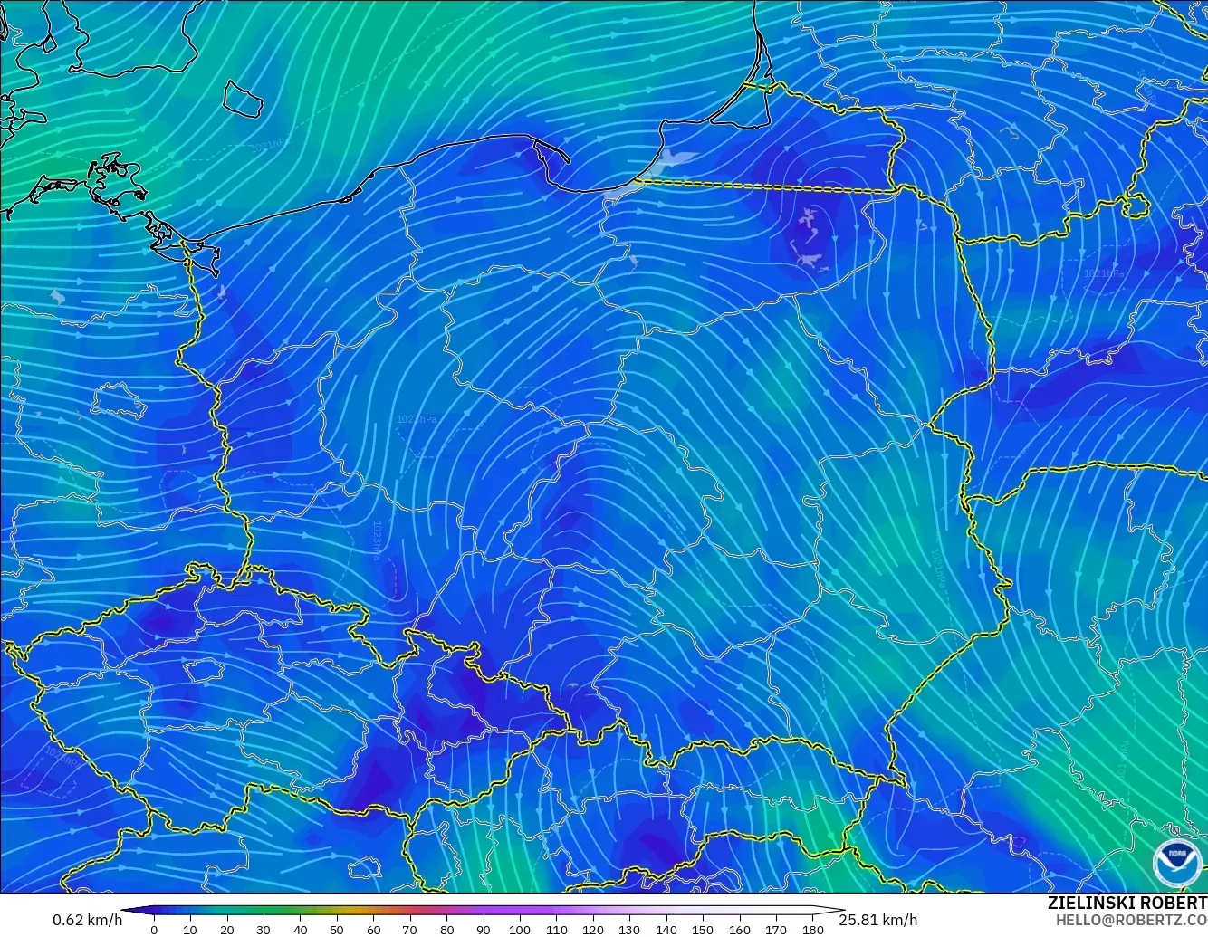 GFS model - Poland, Wind at 10m
