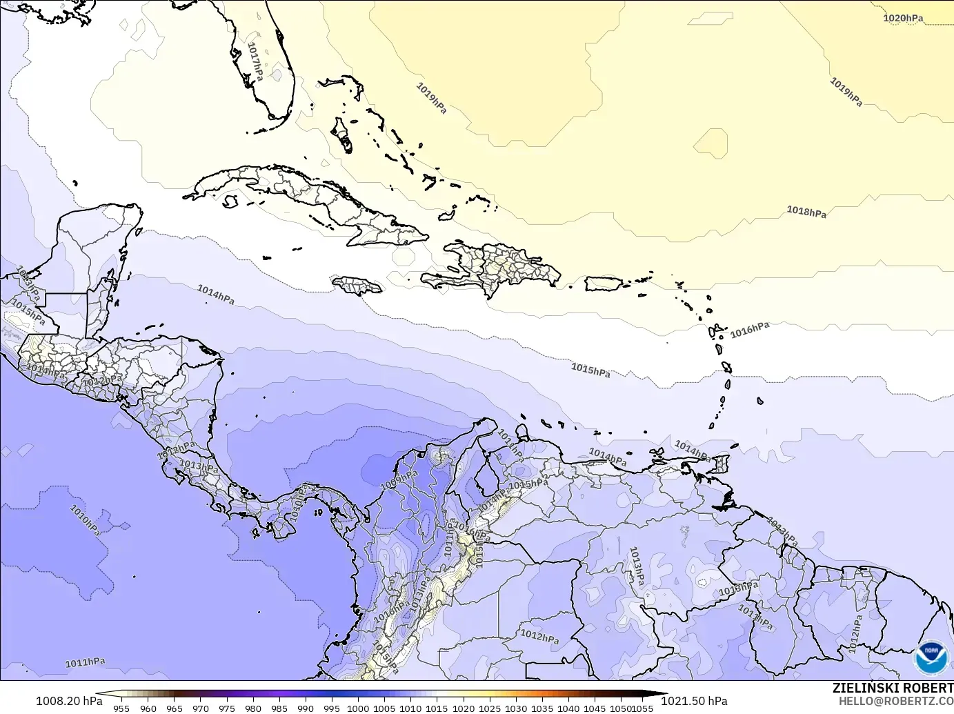 GFS model - Caribbean, Pressure