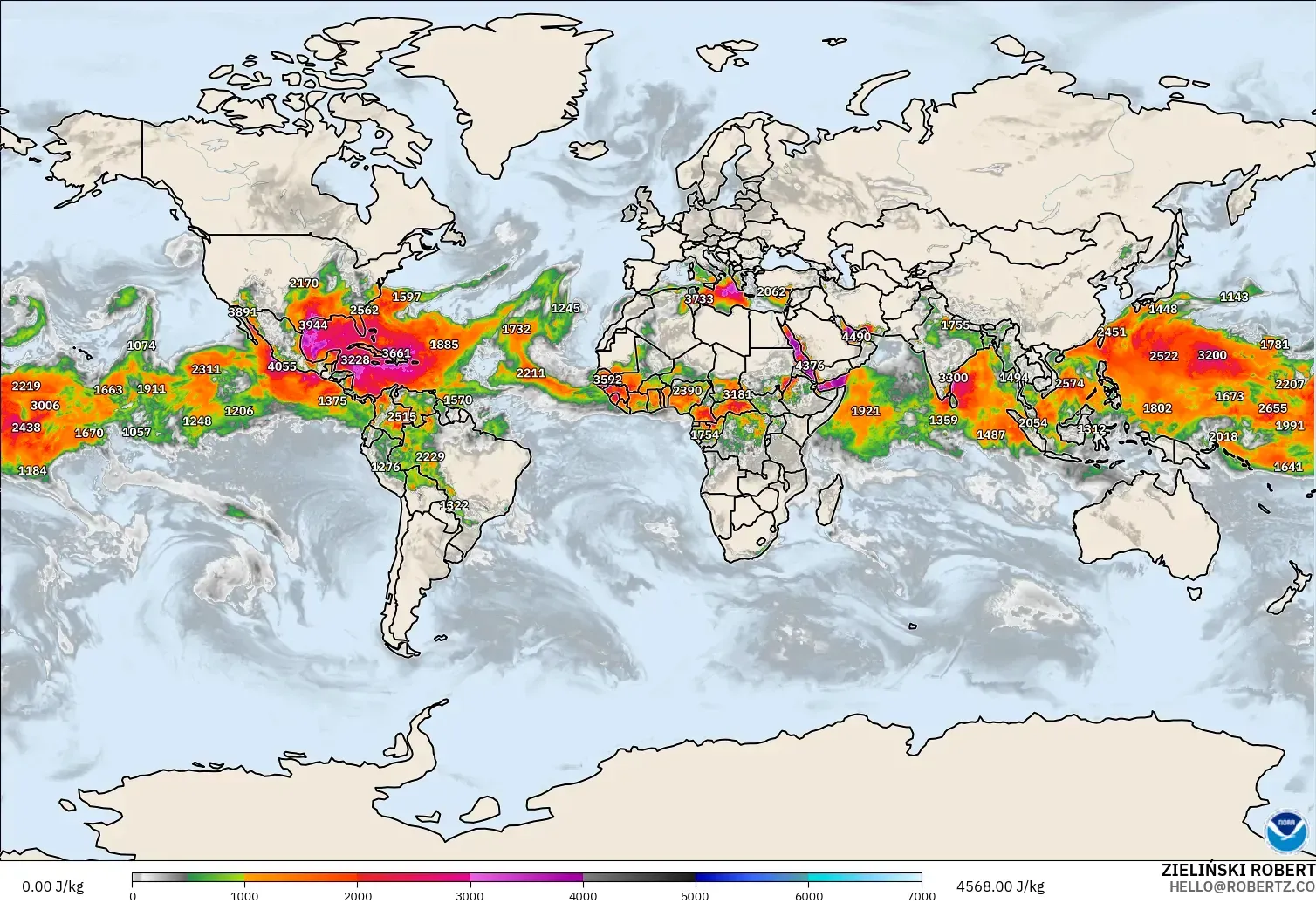 GFS model - World, CAPE