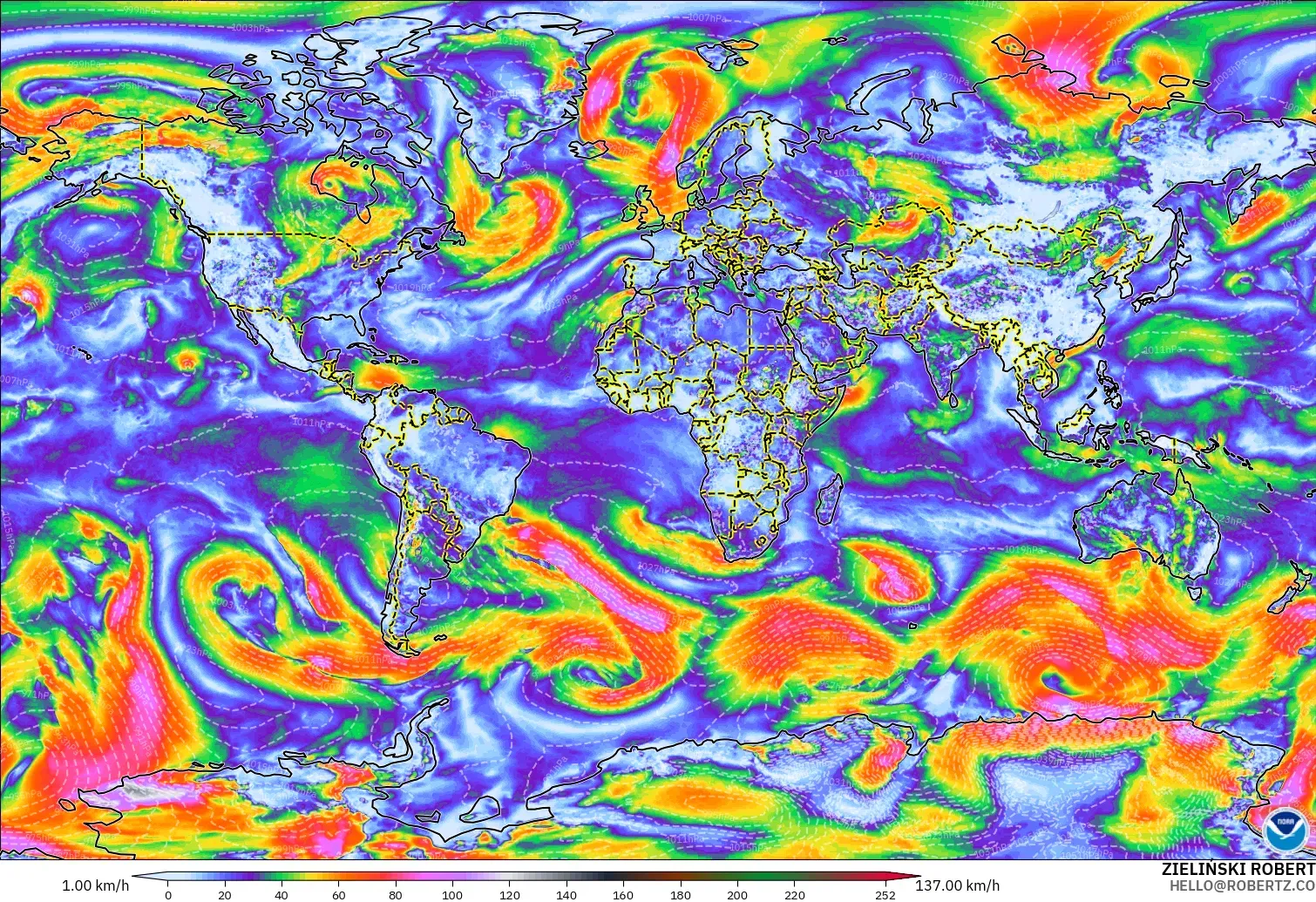 GFS model - World, Wind Gusts Peak