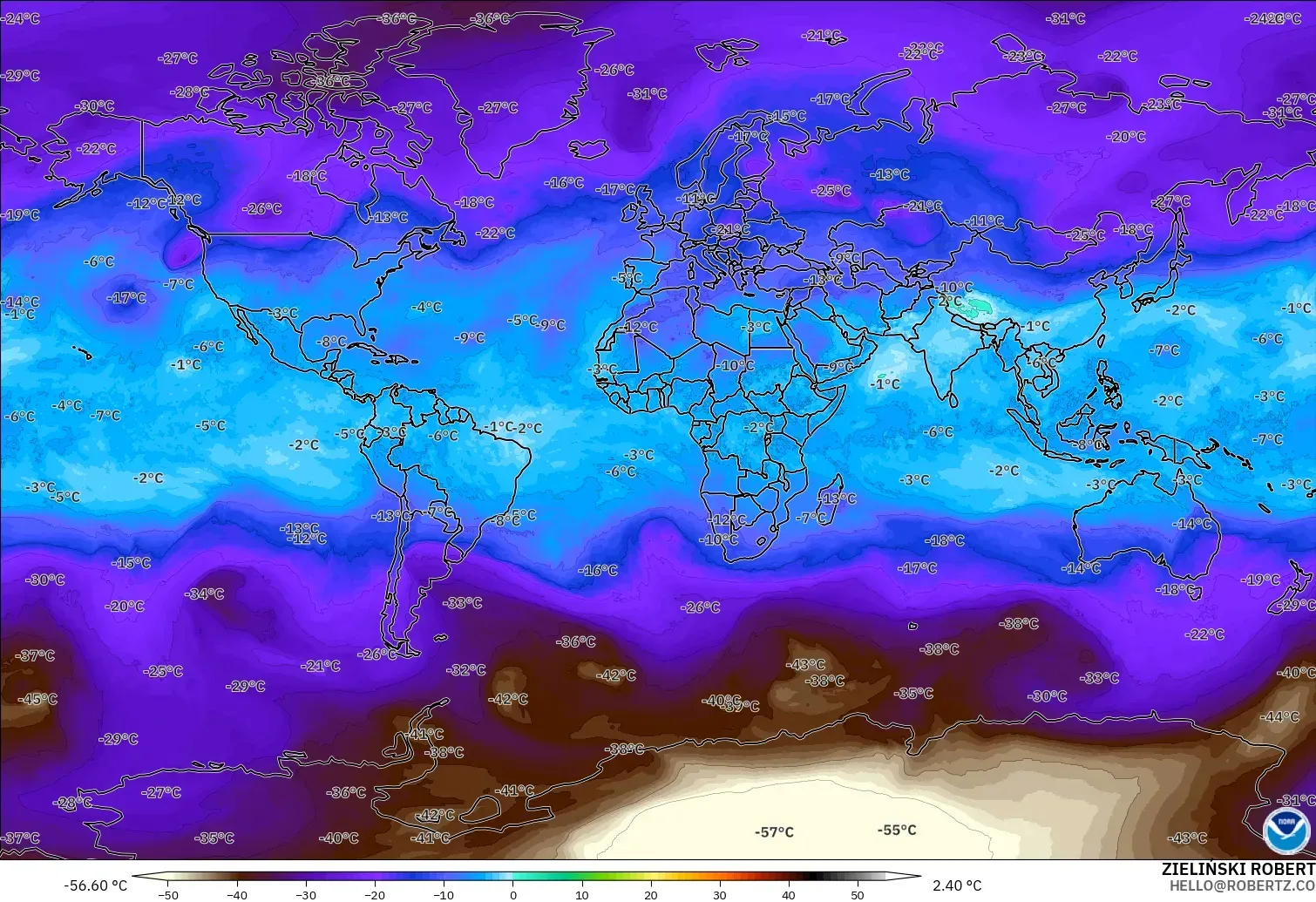GFS model - World, Temperature at 500hPa