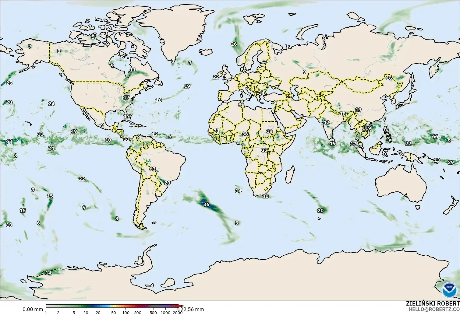 GFS model - World, Precipitation Accumulation