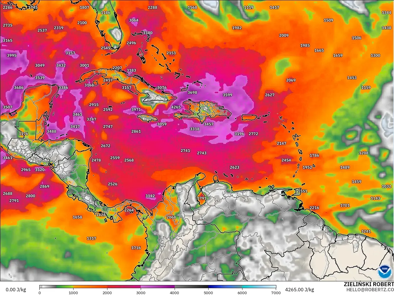 GFS model - Caribbean, CAPE