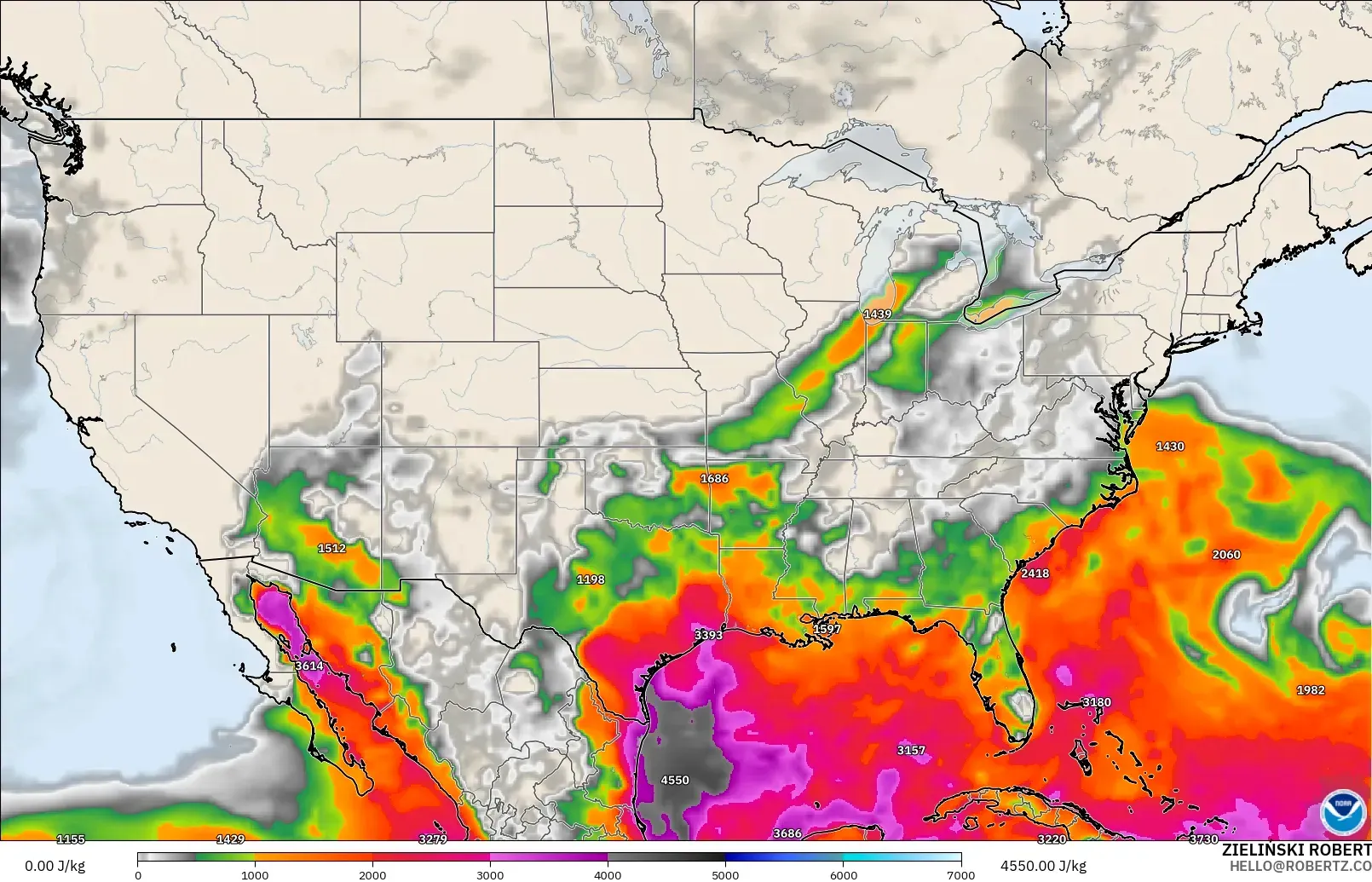 GFS model - United States, CAPE