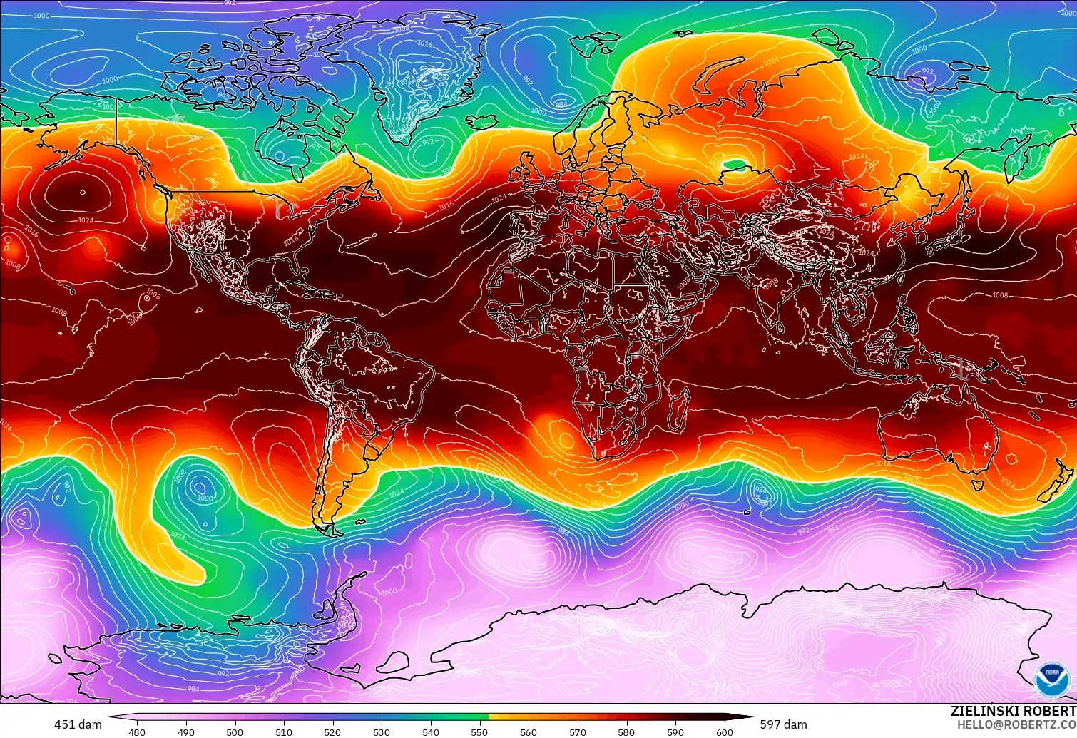 GFS model - World, Geopotential height at 500hPa