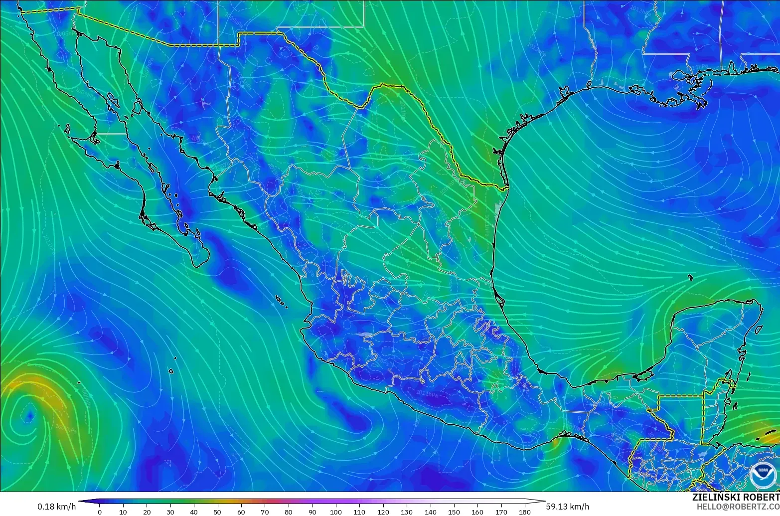 GFS model - Mexico, Wind at 10m