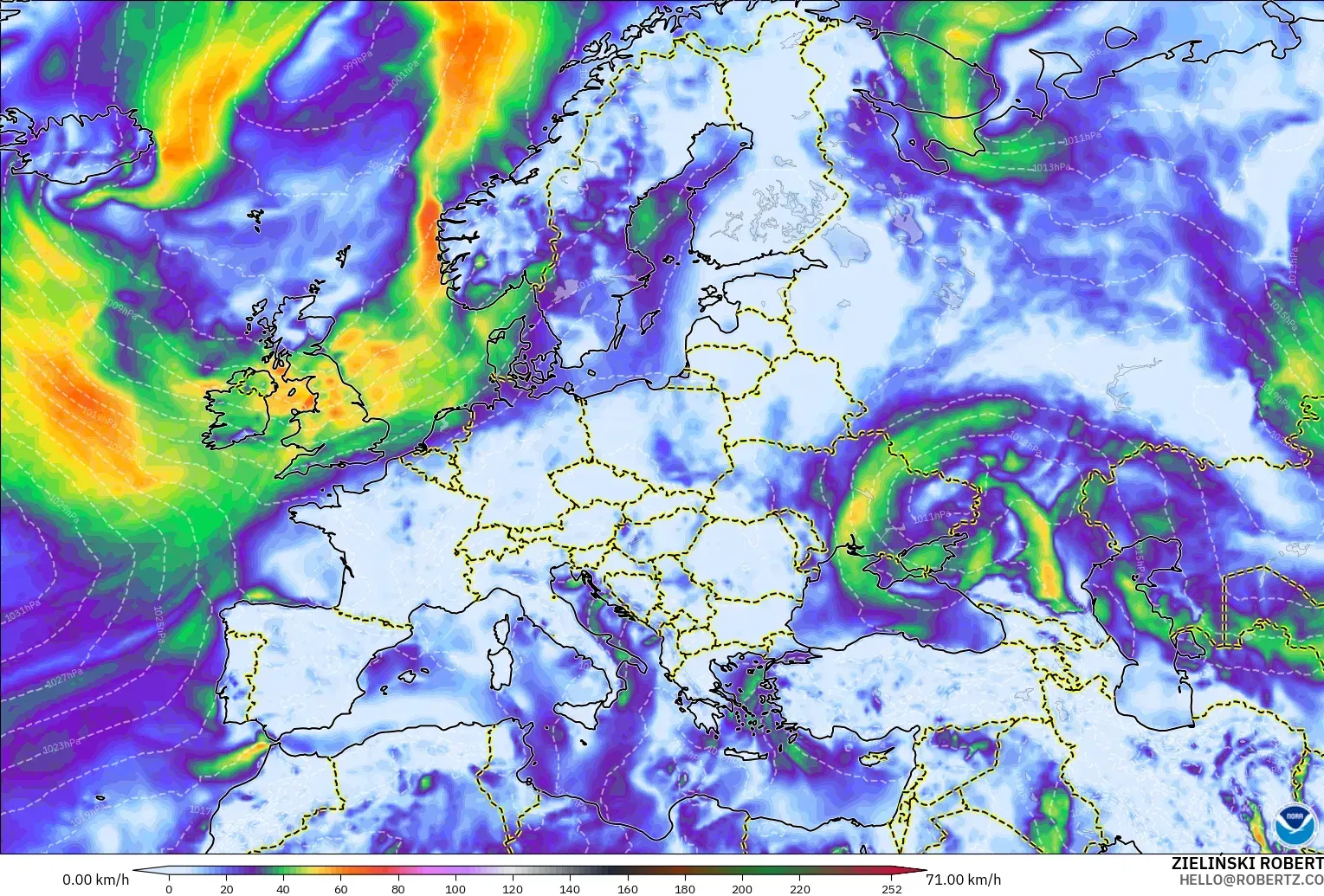 GFS model - Europe, Wind Gusts