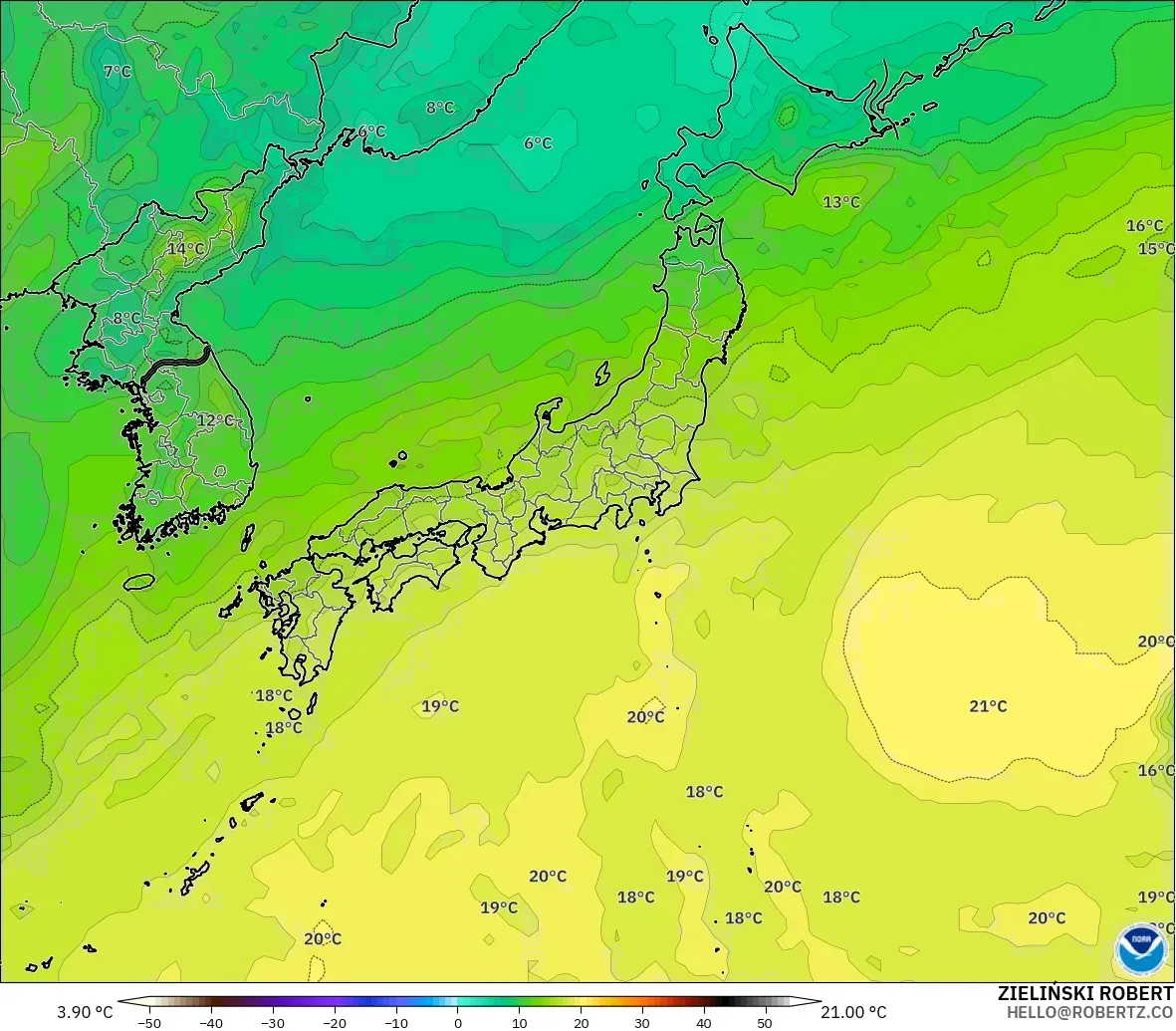 GFS model - Japan, Temperature at 850hPa