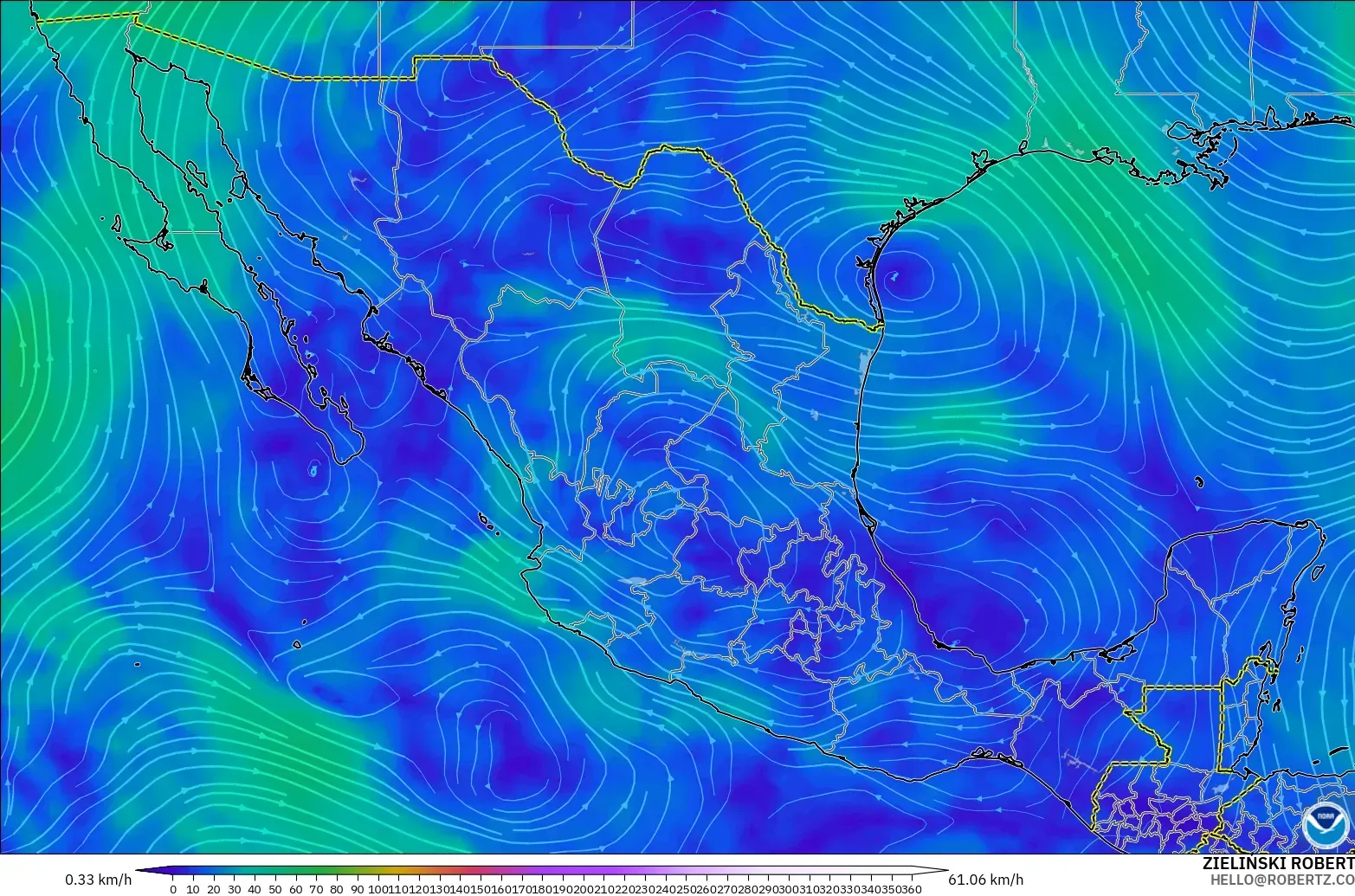 GFS model - Mexico, Wind at 300hPa (jet stream)