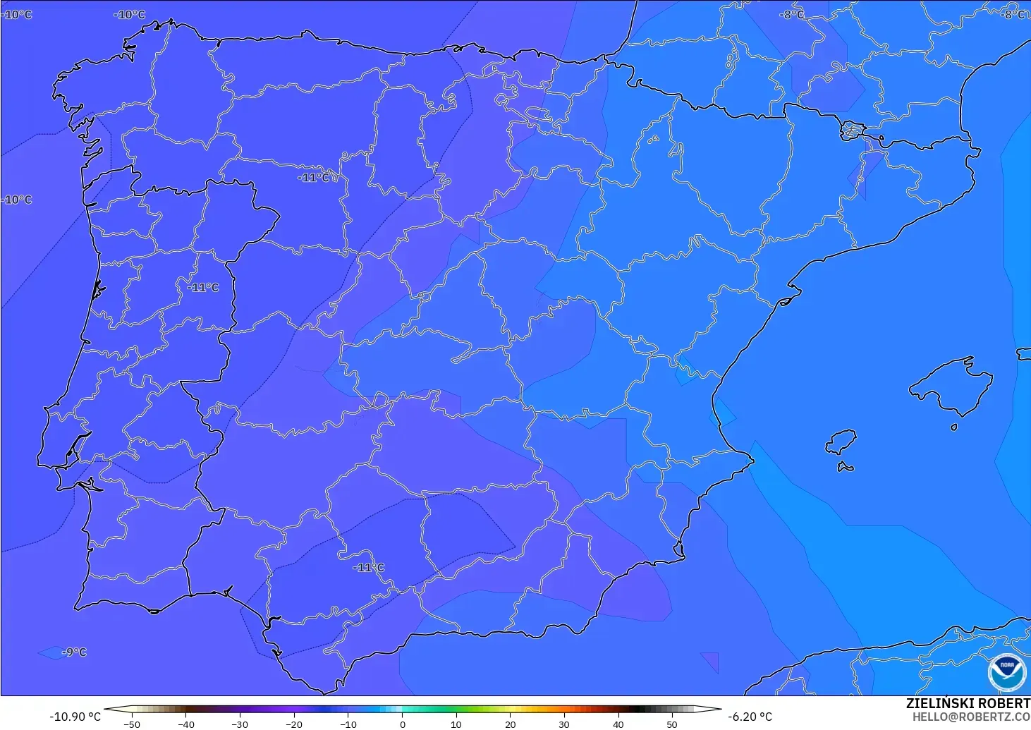 GFS model - Spain, Temperature at 500hPa