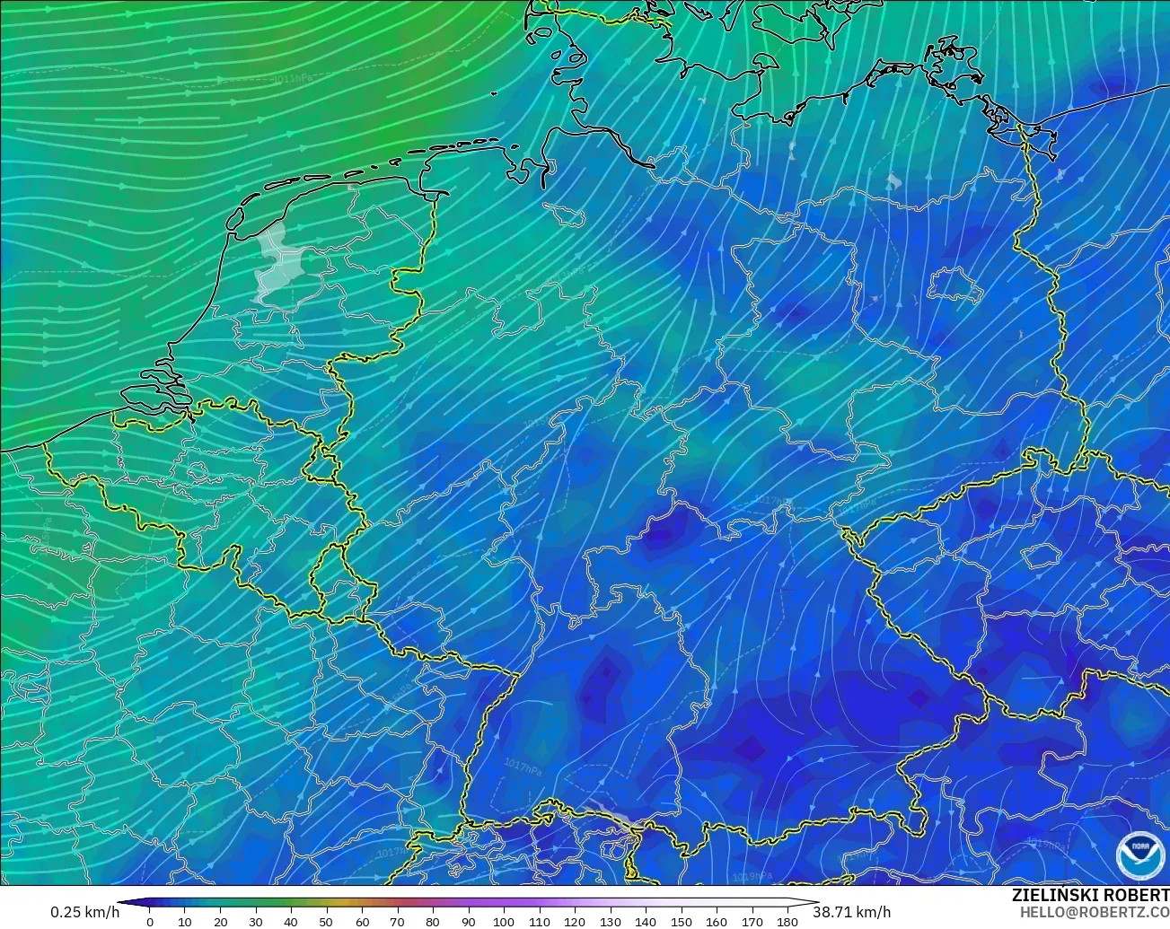 GFS model - Germany, Wind at 10m