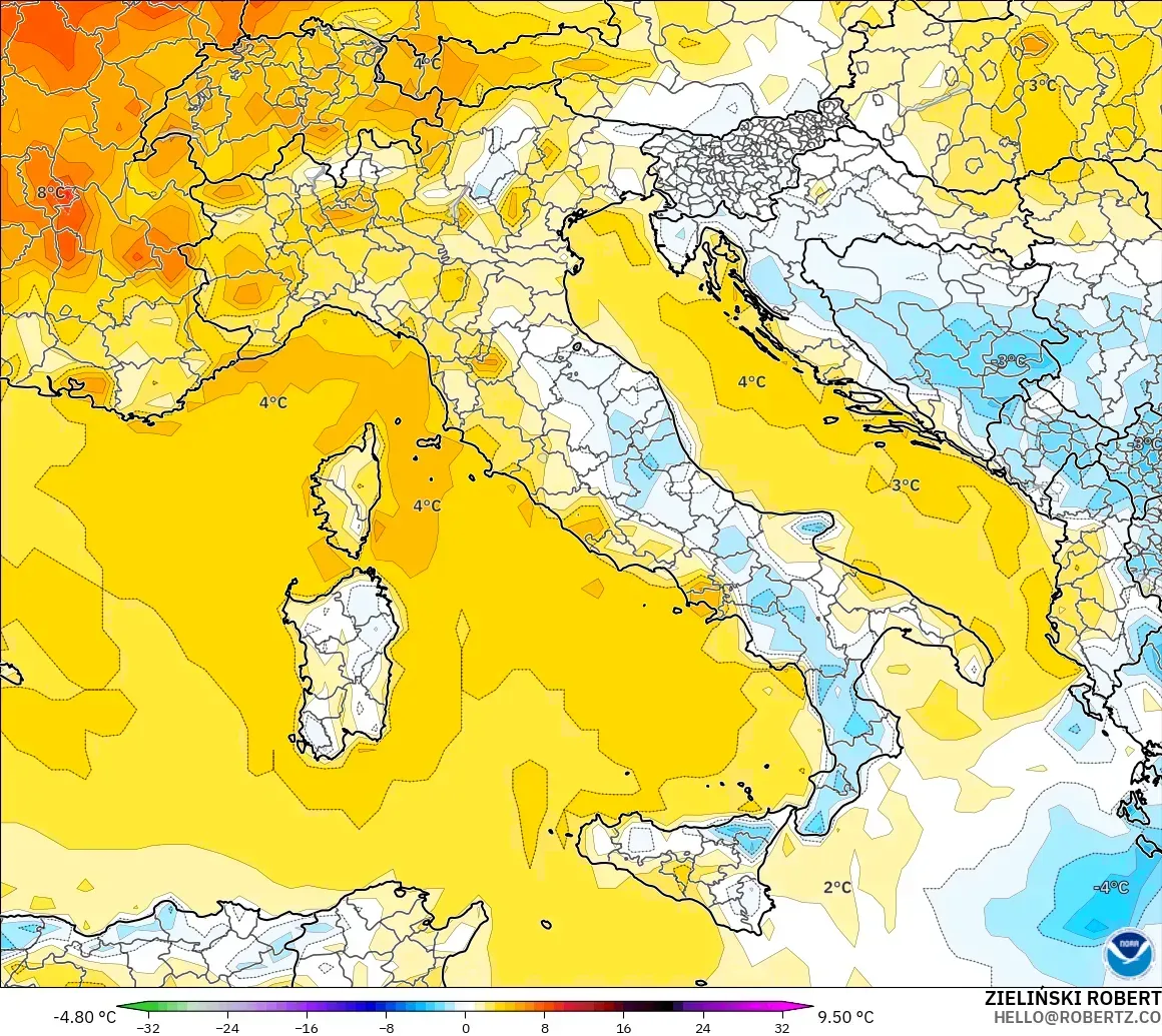 GFS model - Italy, Temperature at 2m Anomaly