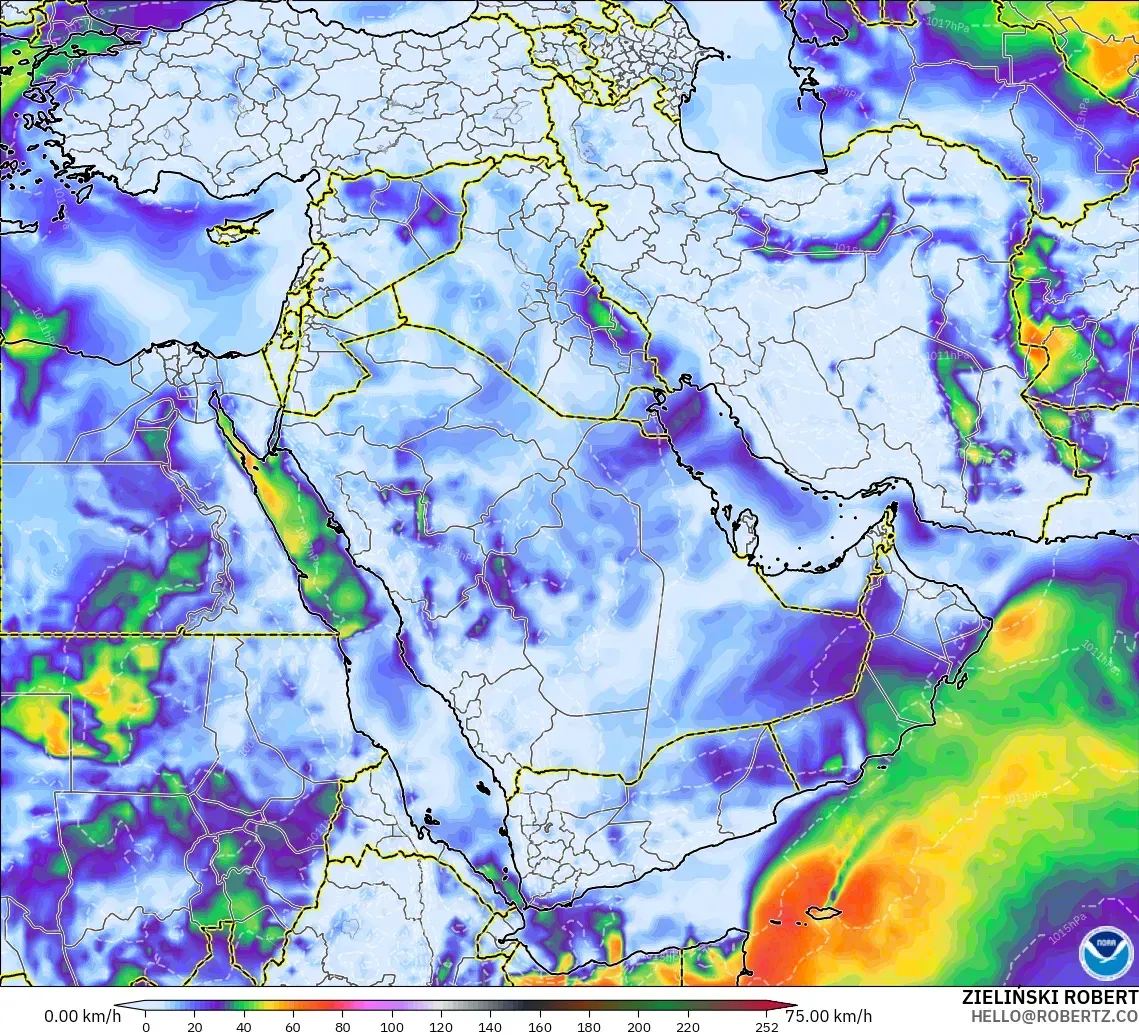 GFS model - Middle East, Wind Gusts