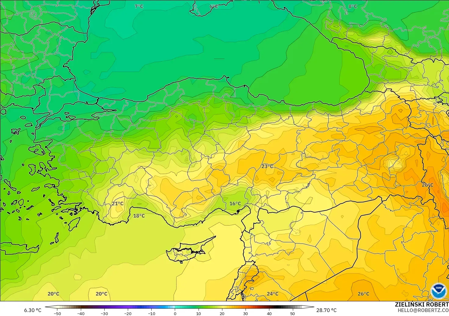 GFS model - Turkey, Temperature at 850hPa