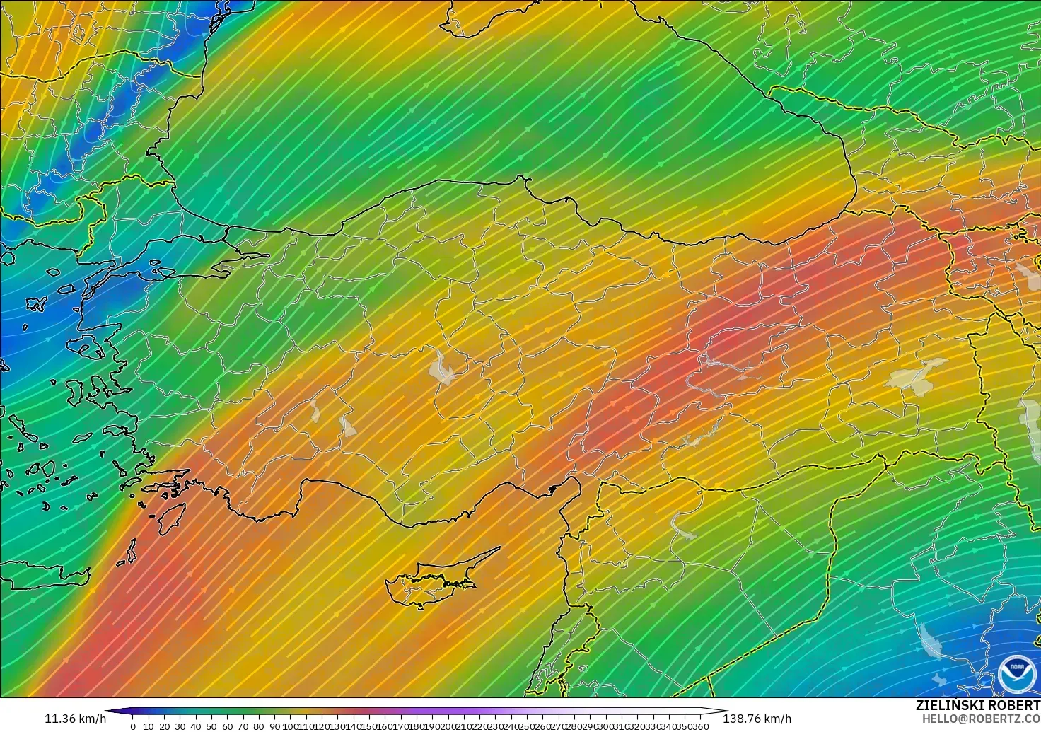 GFS model - Turkey, Wind at 300hPa (jet stream)