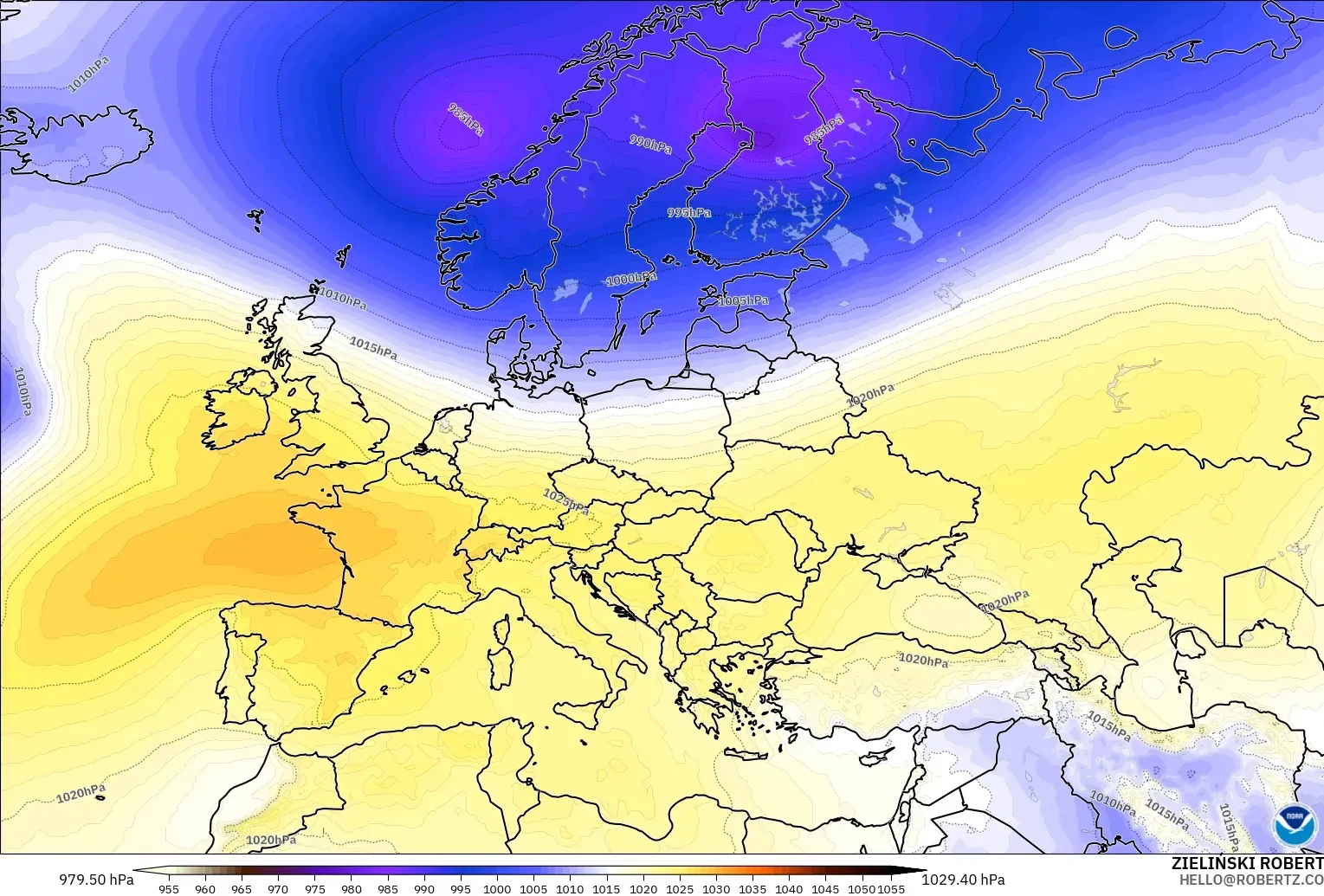 GFS model - Europe, Pressure